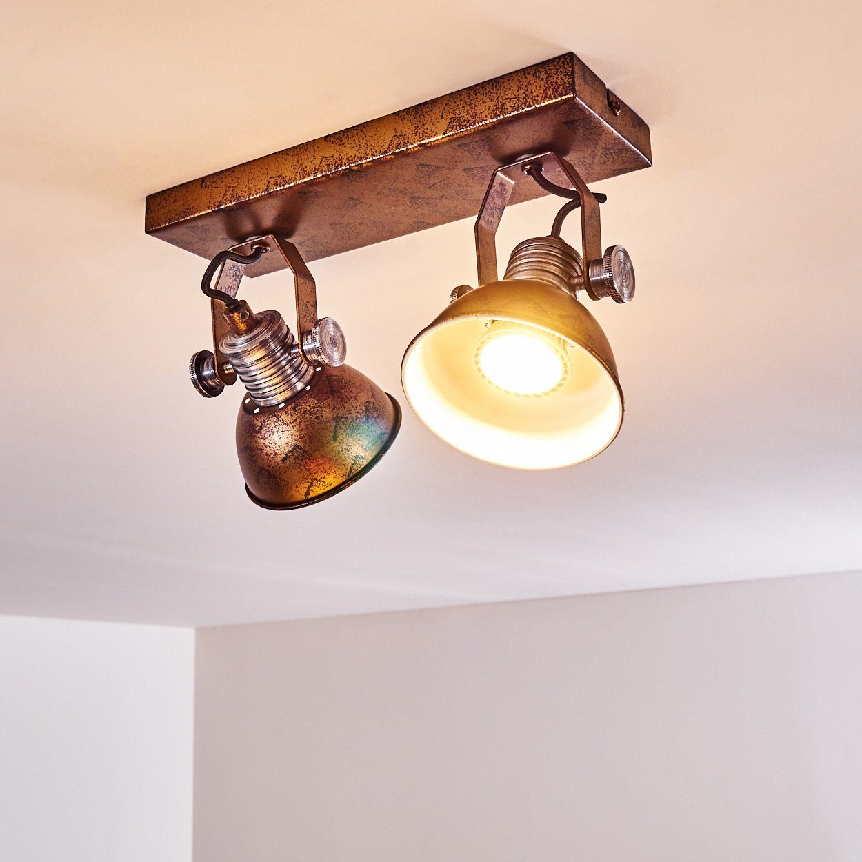 dreh-/schwenkbar, im Deckenleuchte in Retro-Design Leuchtmittel, hofstein Kelvin, Spot »Varsi« dimmbare aus 2700 Lampenschirm Bronze/Weiß, ohne Metall 2xGU10, Deckenlampe