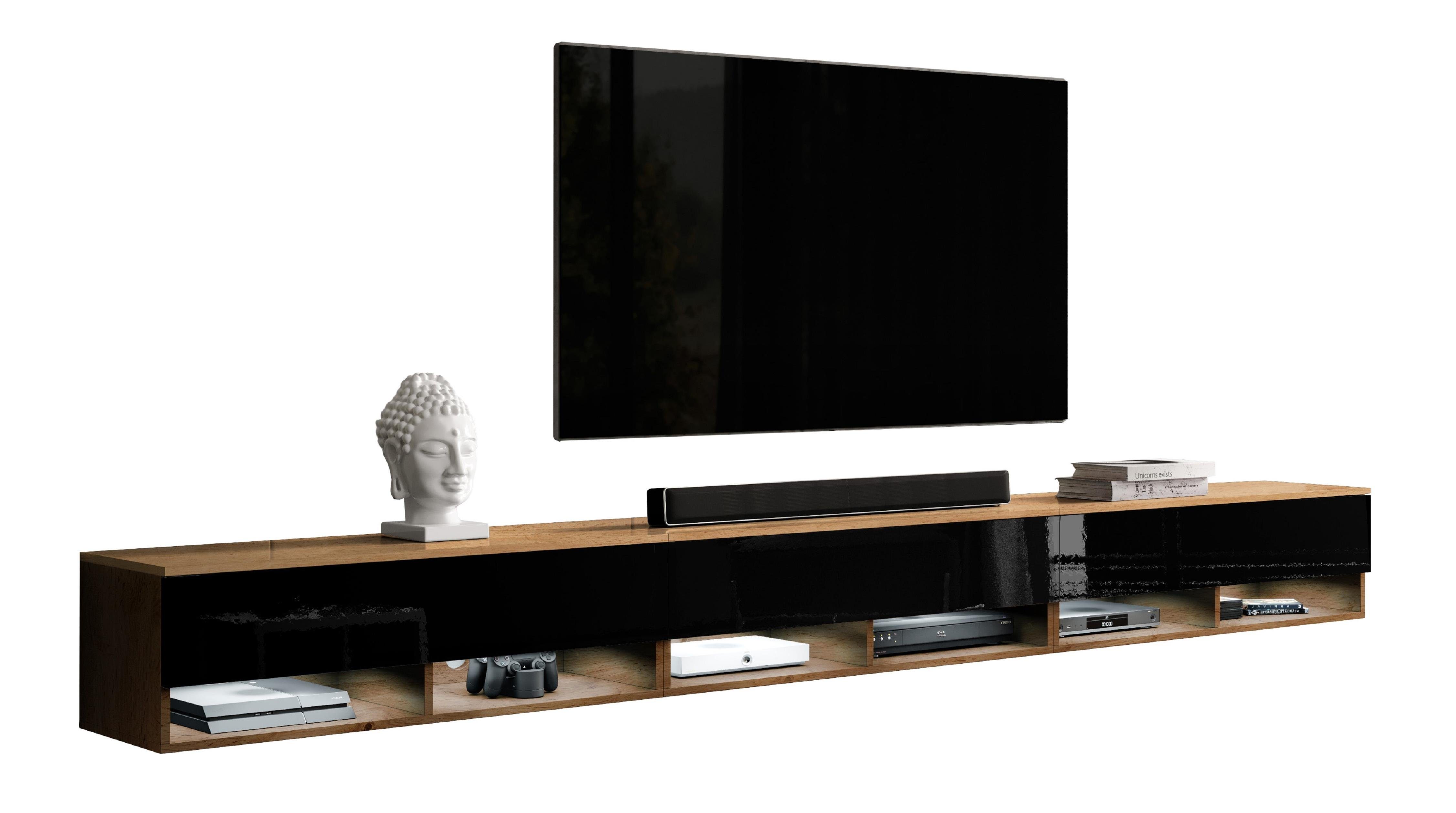 H34 Glanz x B300 ohne TV-Schrank 300 x Furnix 3 LED Lowboard TV-Kommode cm cm Wotan/Schwarz mit T32 Türen ALYX