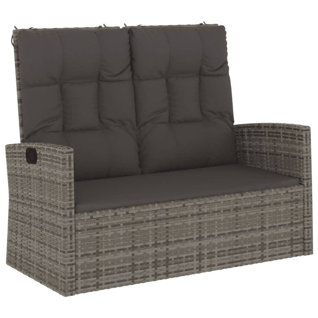 vidaXL Gartenbank Gartenbank mit Liegefunktion & Kissen Grau 118 cm Poly Rattan (1-St)