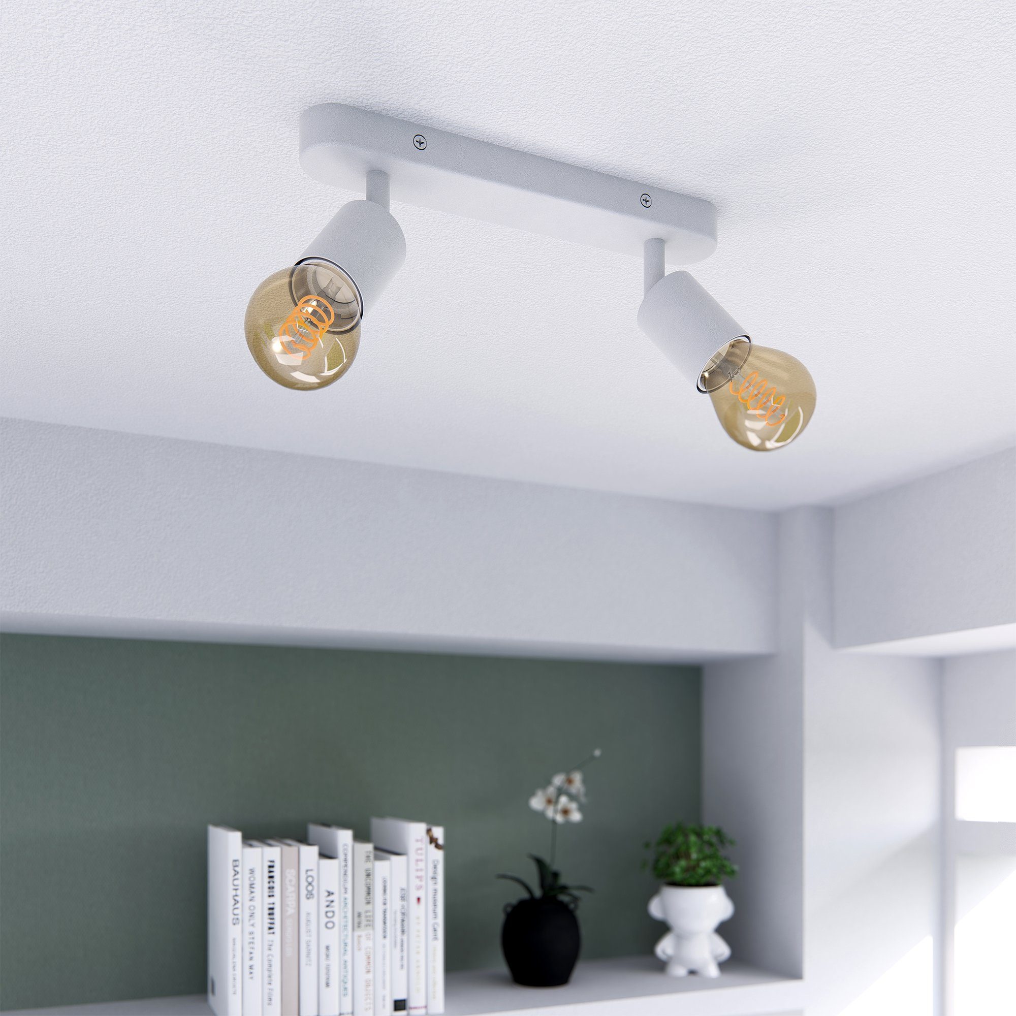 linovum LED Aufbaustrahler AWORA Wohnzimmerlampe 2er weiss mit Retro E27 Globe LEDs, Extra Warmweiß