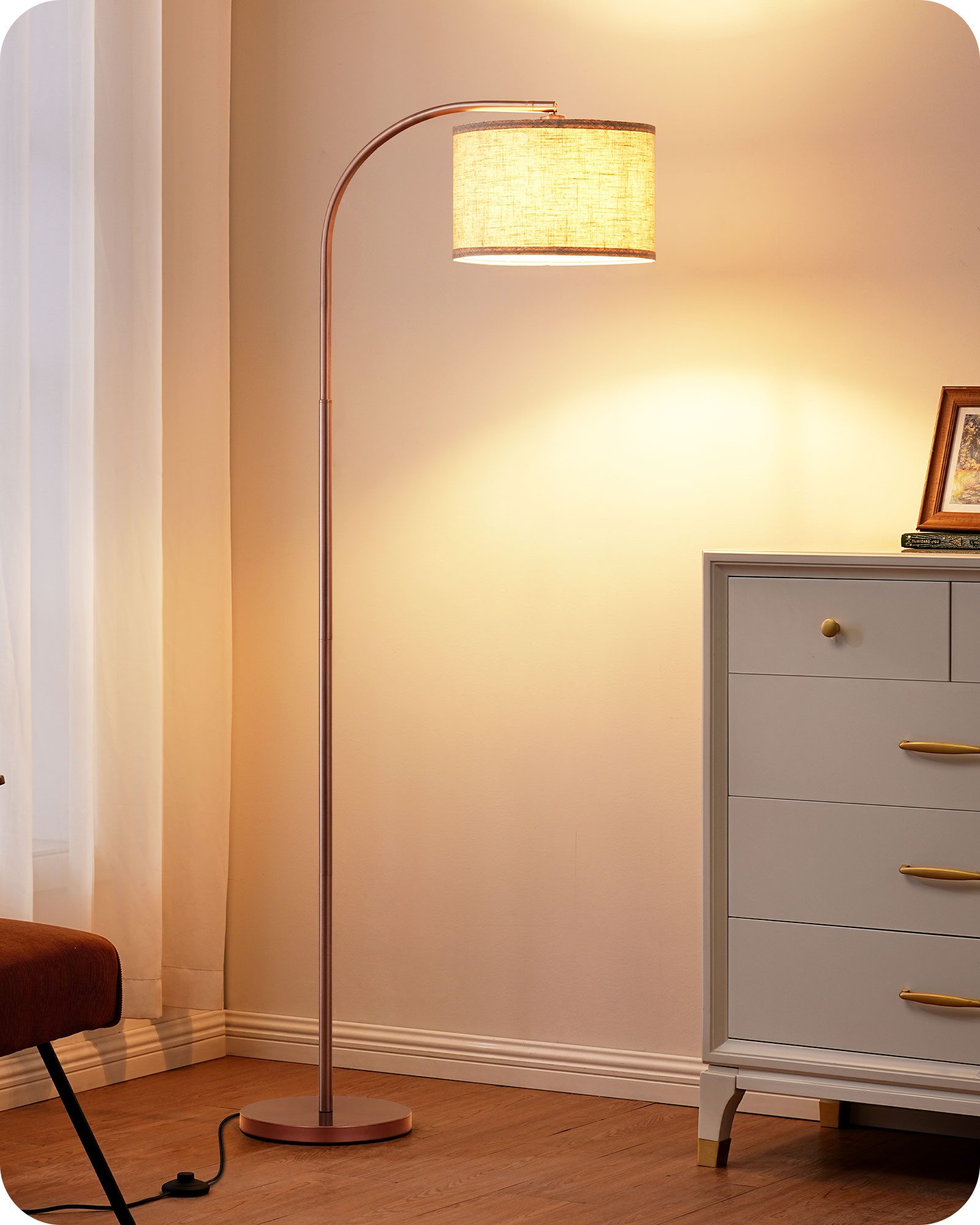 EDISHINE Stehlampe Wohnzimmer, Bogenlampe, mit E27 LED-Glühbirne, Leinen-La günstig online kaufen