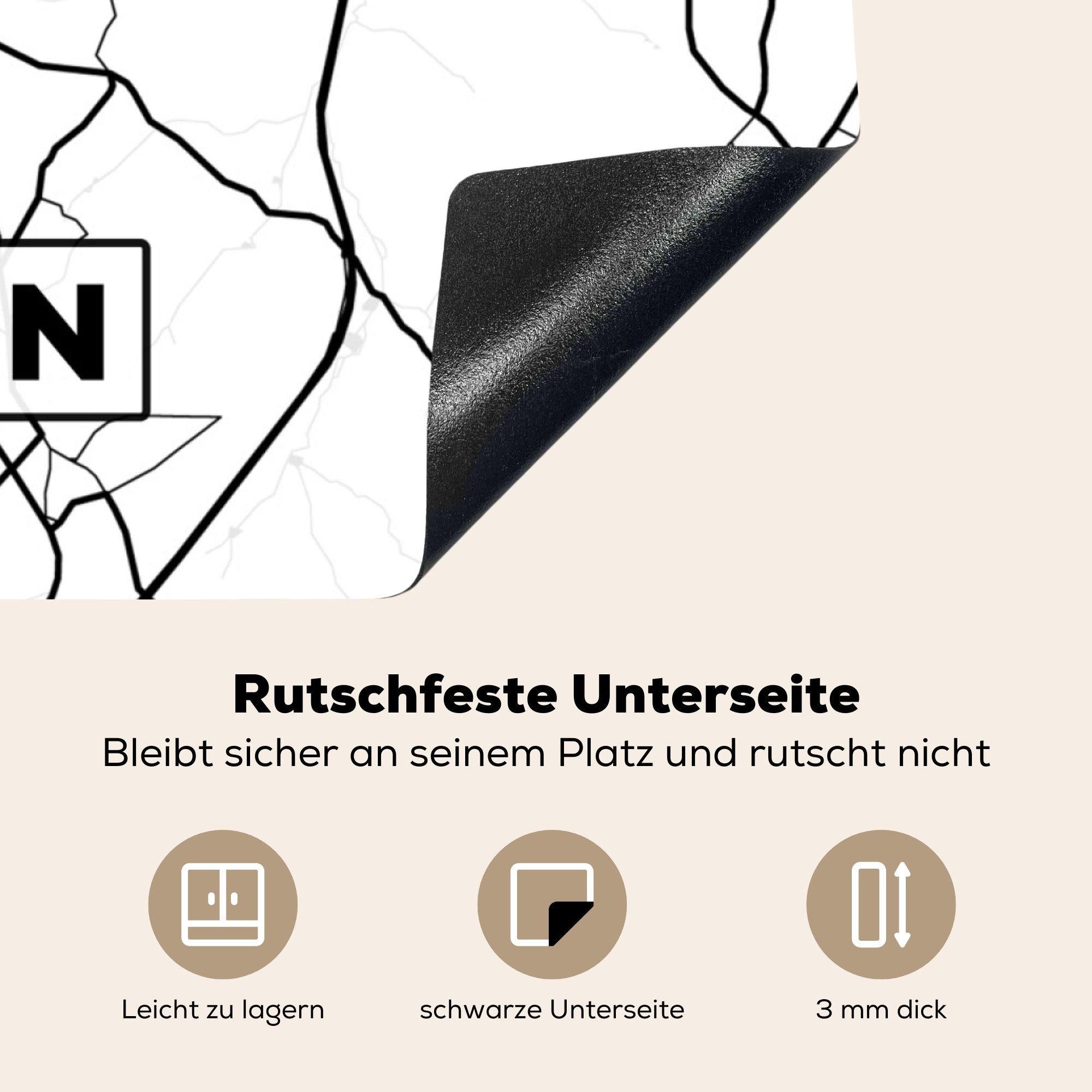 Stadtplan, MuchoWow für Herdblende-/Abdeckplatte küche Plauen Vinyl, - Karte 78x78 Arbeitsplatte (1 cm, - Ceranfeldabdeckung, tlg),