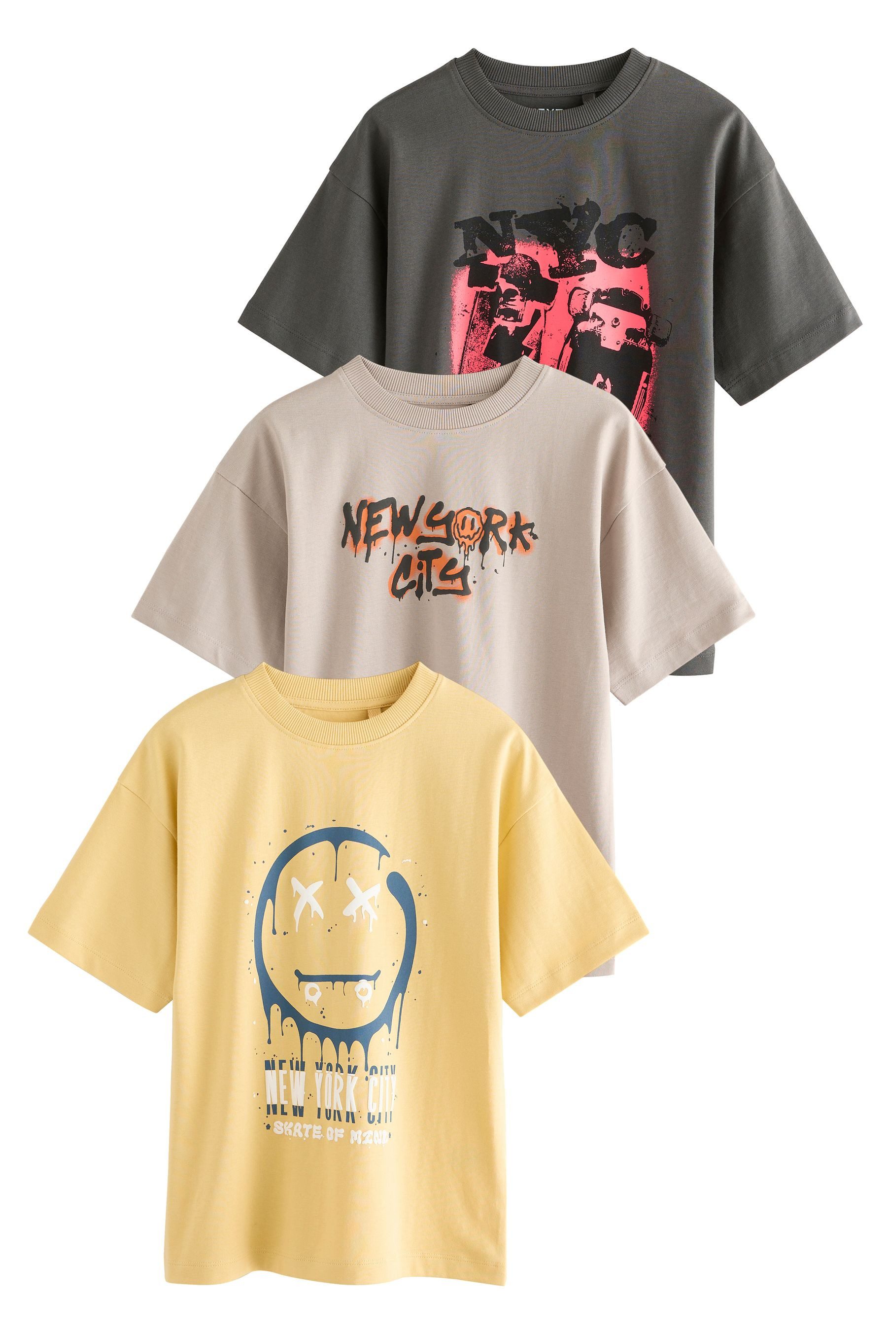 Next Print-Shirt 3er-Pack Relaxed Fit Kurzarm-T-Shirts günstig online kaufen