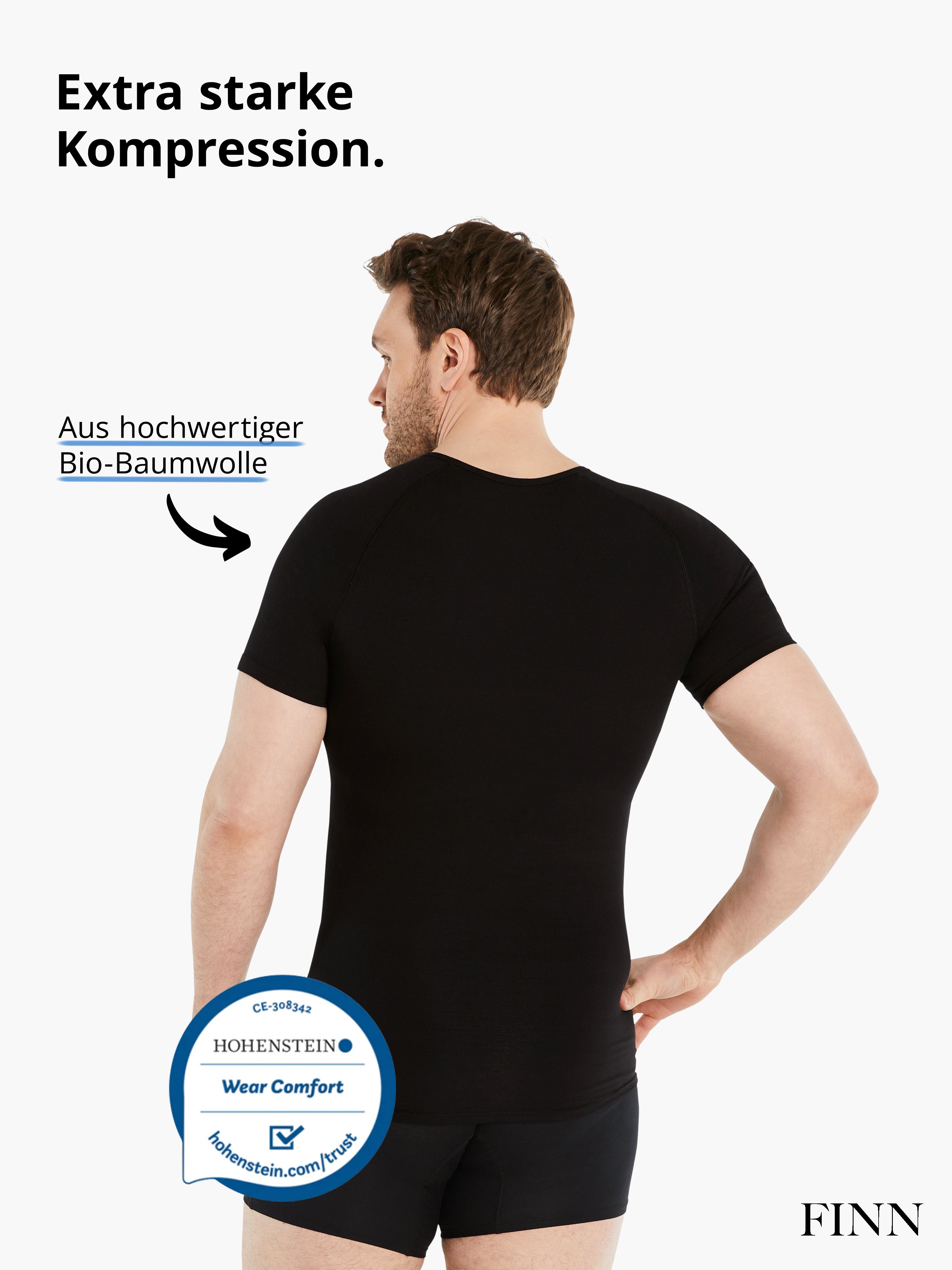 FINN Design Shapinghemd mit starker Kompression - Kurzarm Shirt Herren mit Bauchweg Effekt Shapewear Unterhemd aus Baumwolle für einen flacheren Bauch