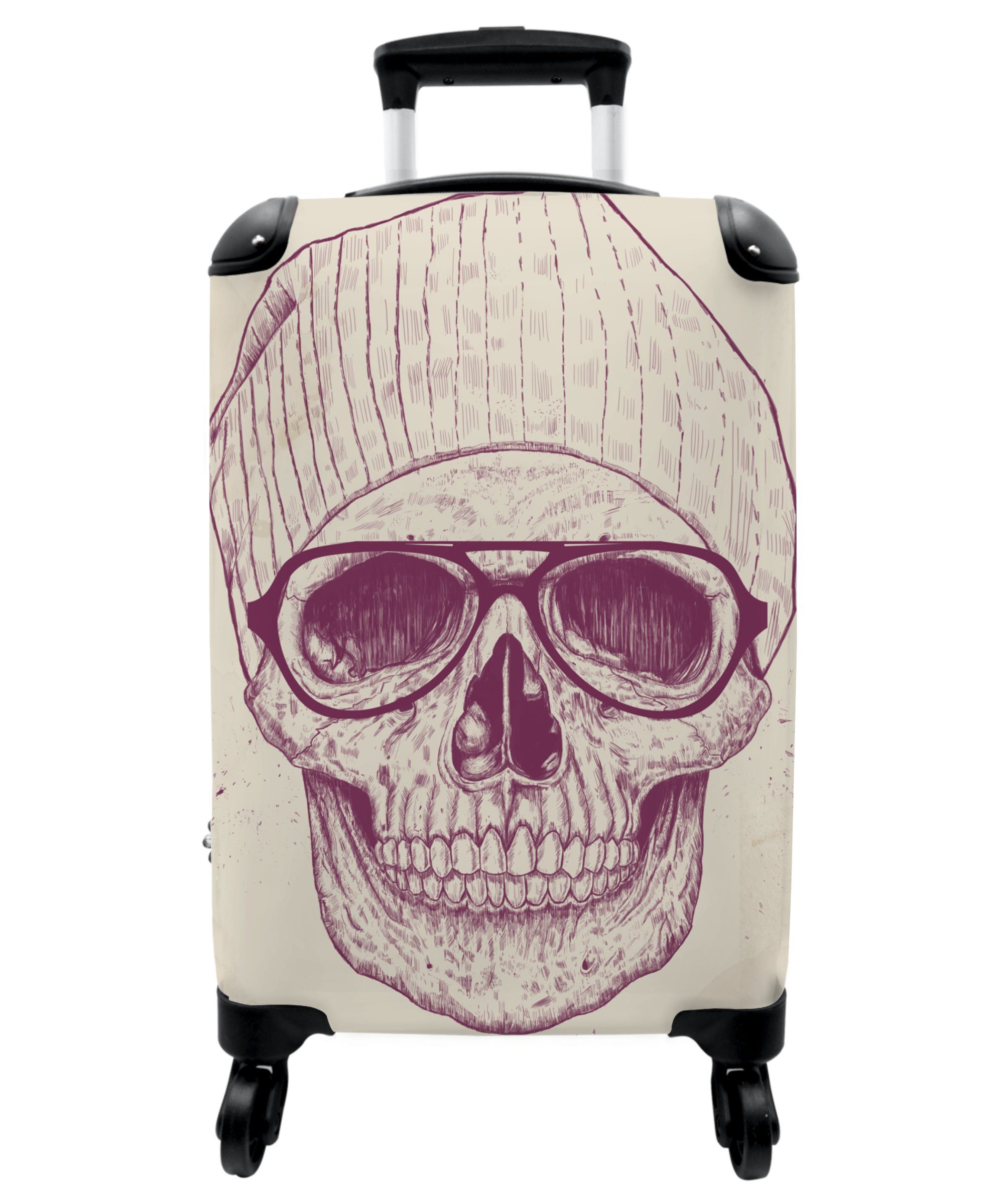 NoBoringSuitcases.com© Handgepäckkoffer 55x35x20cm Totenkopf - - Rollen 4 Rollen, Hut - 4 - Totenkopf, mit Cabin Trolley Rollkoffer Reisekoffer Brille Handgepäck Kleine