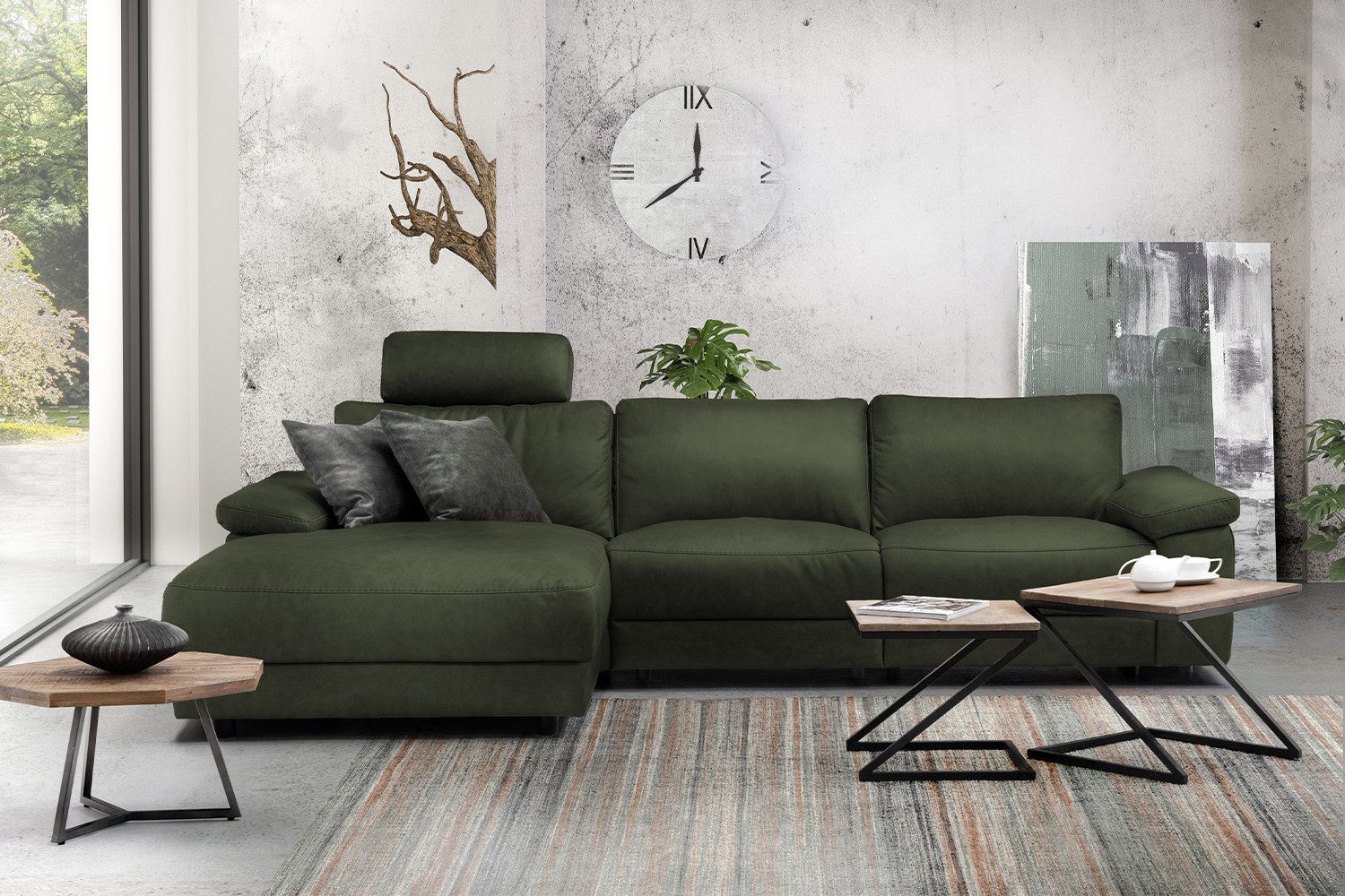KAWOLA Ecksofa LOLA XL, Couch L-Form rechts oder links, Sitzvorzug motorisch, Stoff oder Leder