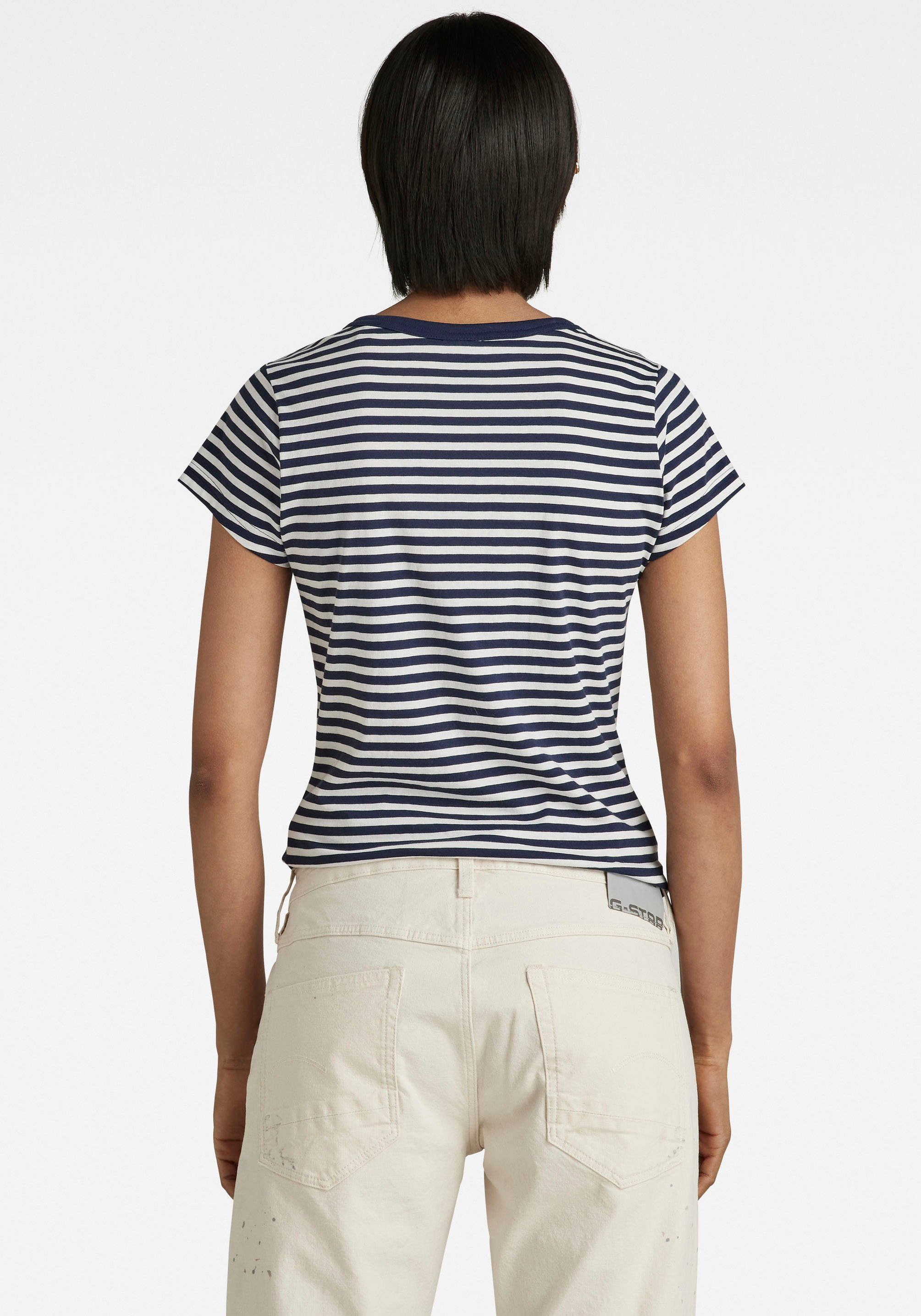 G-Star blue/milk V-Shirt Brust (marine stripe Logoprint sartho RAW mit RAW Top der kleinem Slim G-Star Eyben auf gestreift)