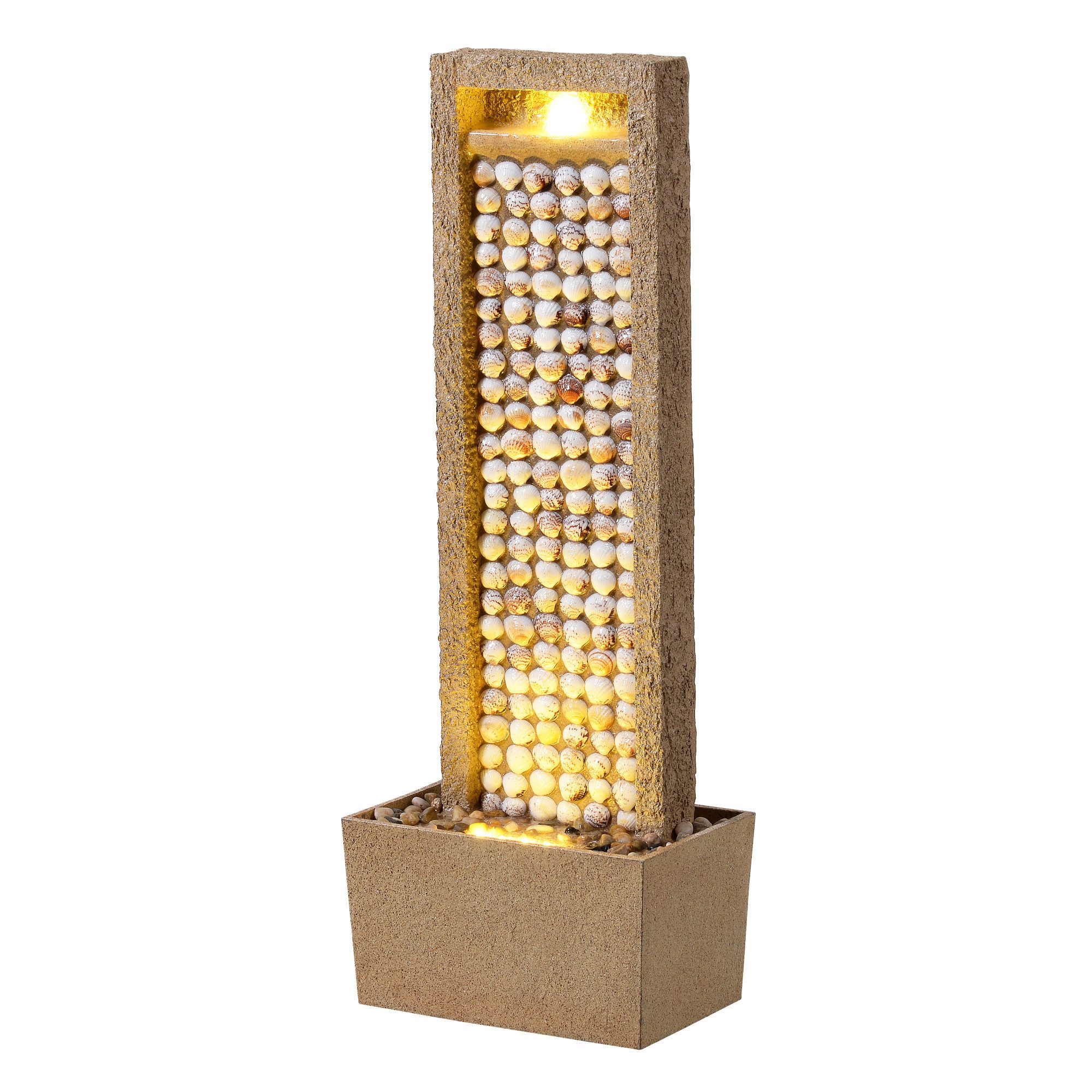 Teamson Home Gartenbrunnen Hoher Gartenbrunnen mit LED im Muschel-Design, Braun
