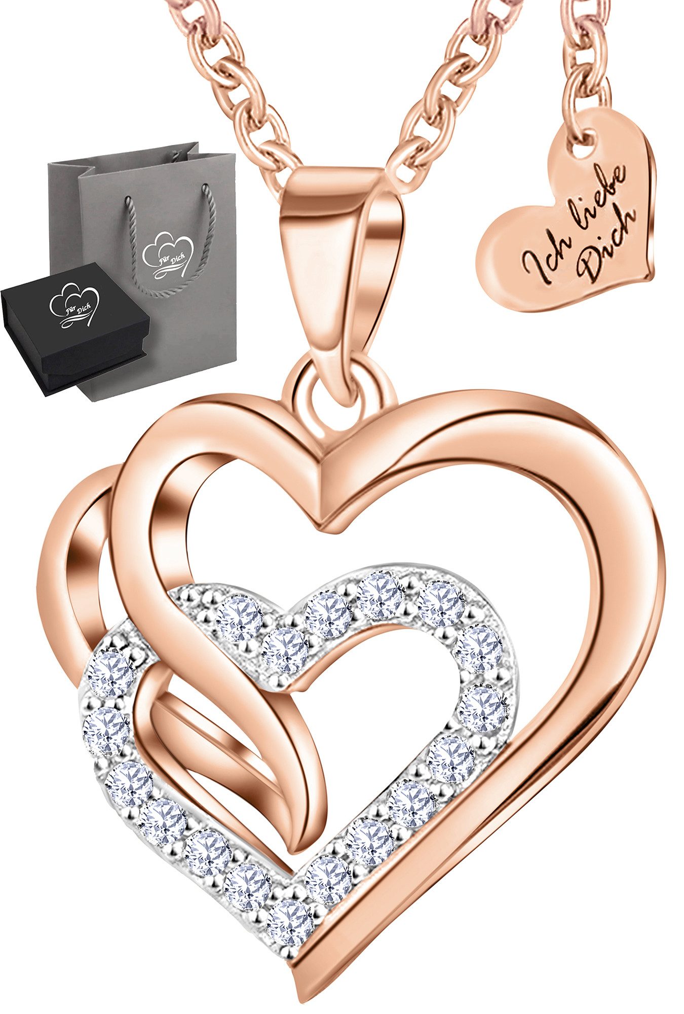 Limana Herzkette 925 Silber Rose-Gold Goldkette vergoldet Kette mit Herz An günstig online kaufen