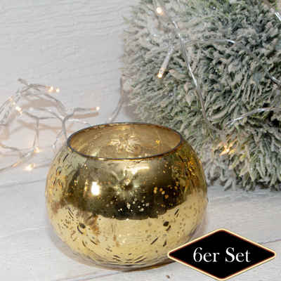 Antikas Weihnachtsfigur Teelichthalterset, Struktur, 6er Set, Glas, Gold, H9,5xB12,5 cm