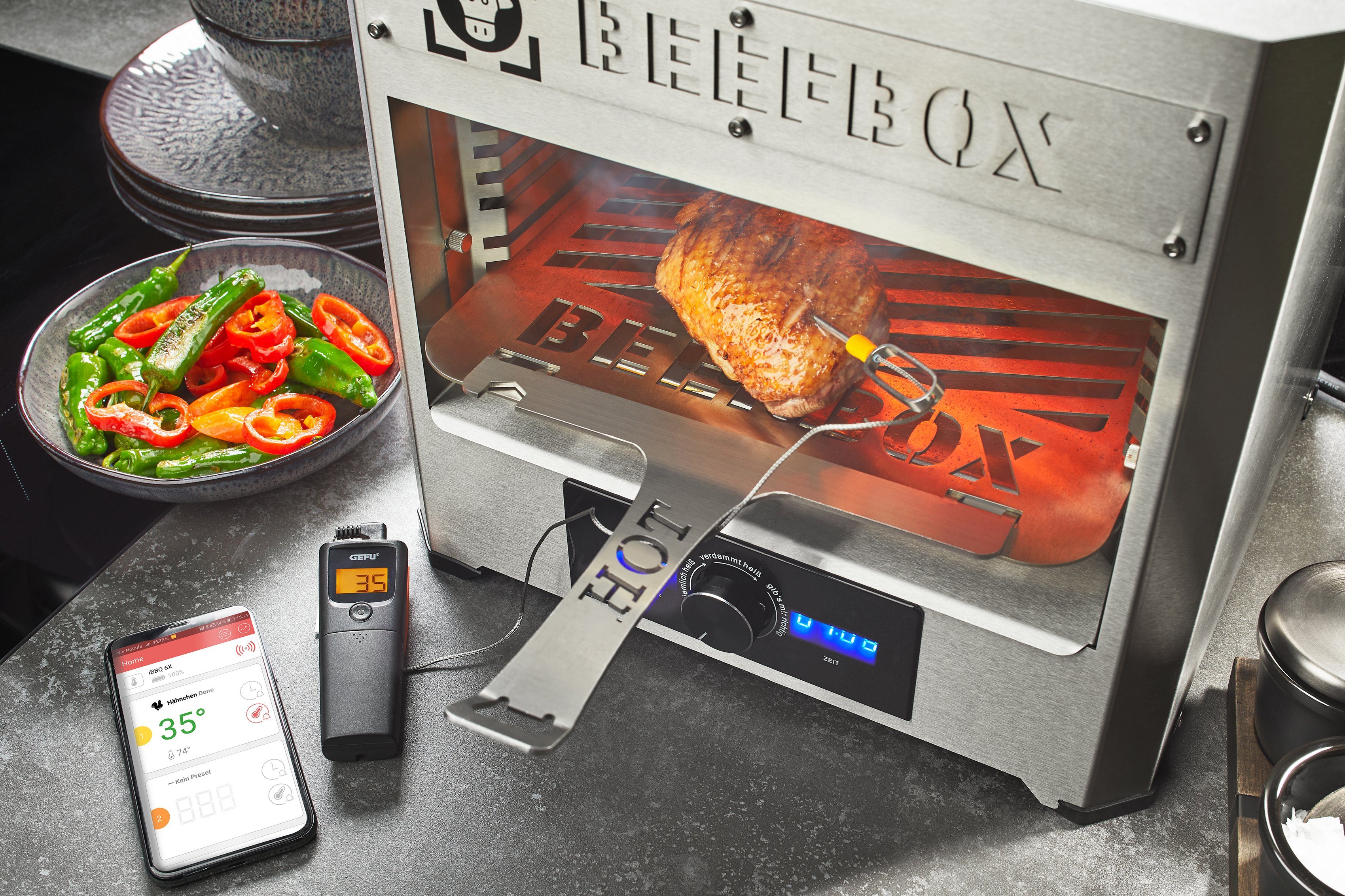 GEFU Grillthermometer CONTROL, App-gesteuert mit bis zu 30 Meter Reichweite in Echtzeitübertragung