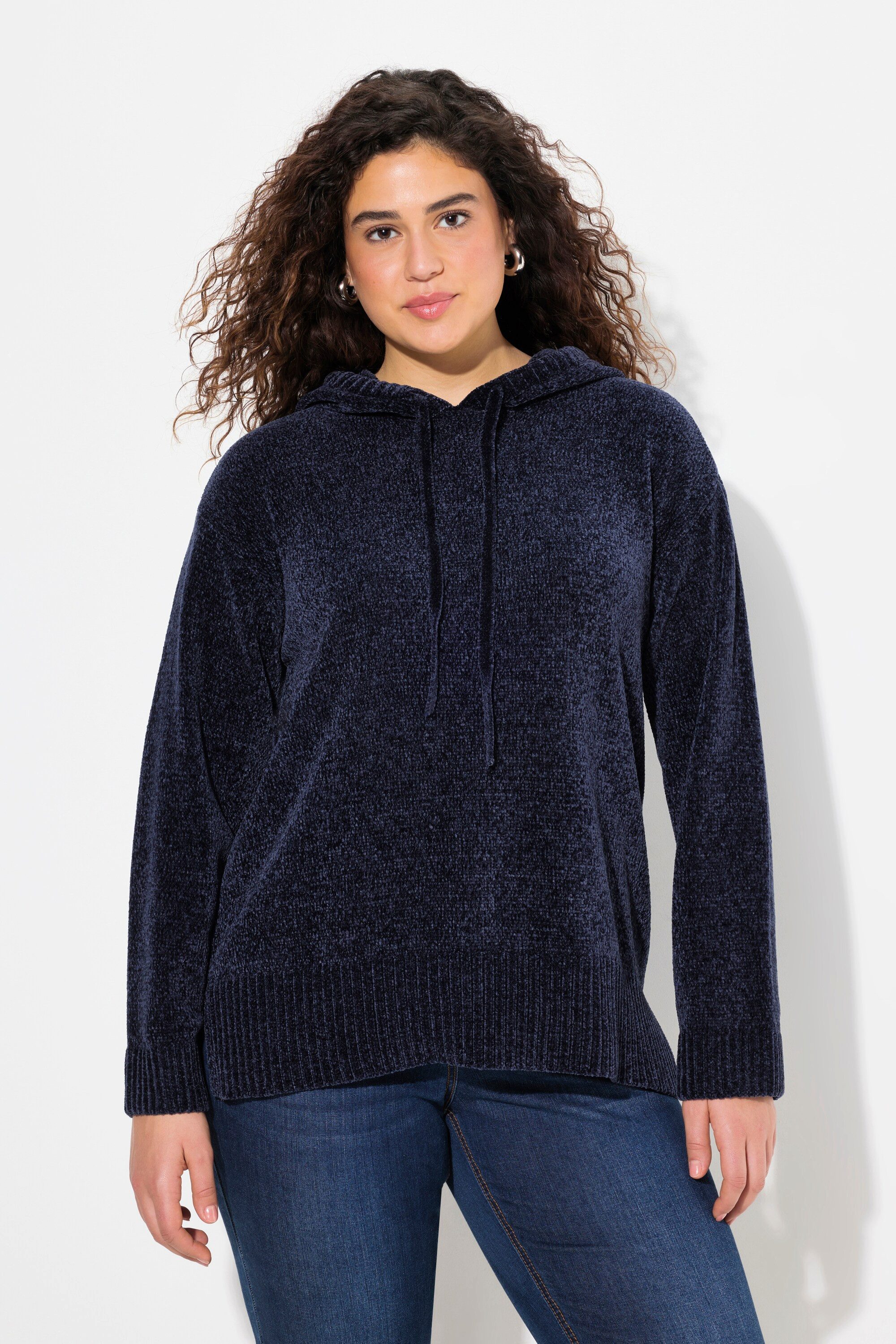 Ulla Popken Wollpullover Chenille-Hoodie Kapuze Kordel günstig online kaufen