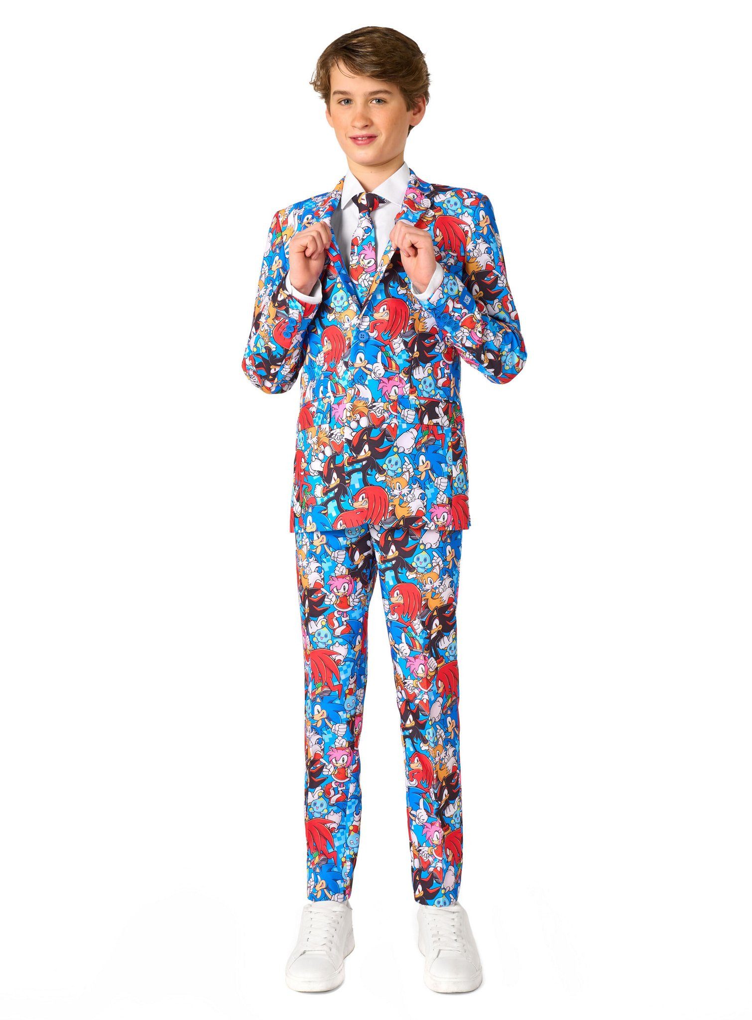 Opposuits Partyanzug Sonic the Hedgehog Anzug für Jugendliche, Ein Anzug wie ein Wimmelbild: Sonic und Co. in wildem Gewusel
