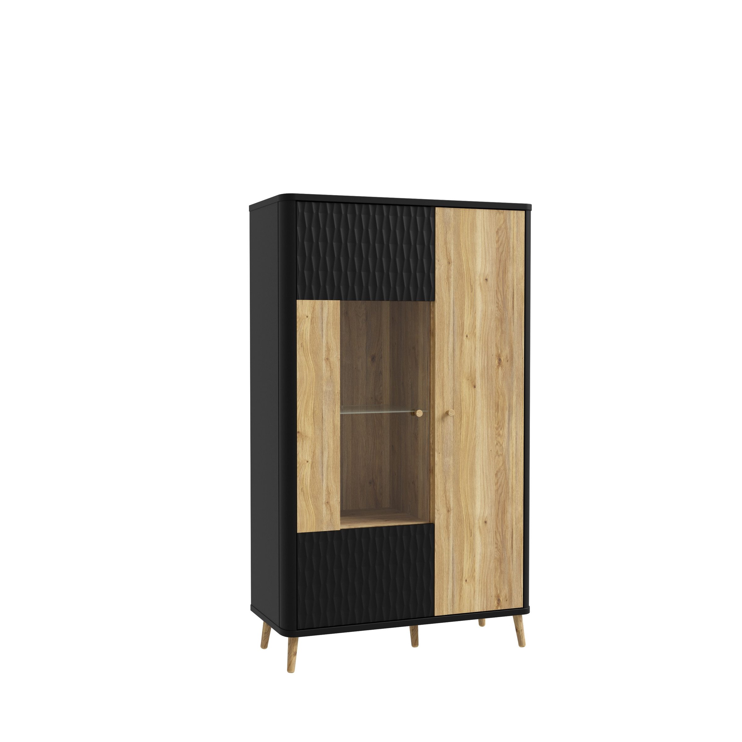 FORTE Stauraumvitrine 2 Türen, Mauvella Eiche Dekor / Schwarz - 93,3x158,2x41,5cm (BxHxT)