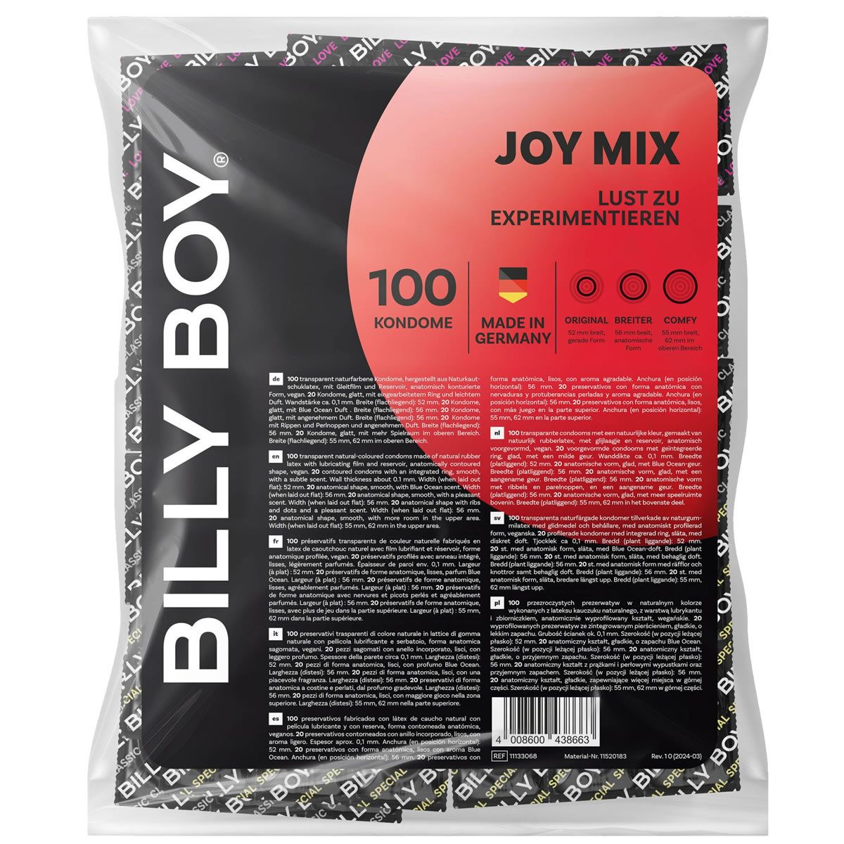 Billy Boy Kondome Joy Mix Packung mit, 100 St., Kondome im Mix mit sechs Sorten, gemischte Kondome im gefühlvollen Kondomsortiment