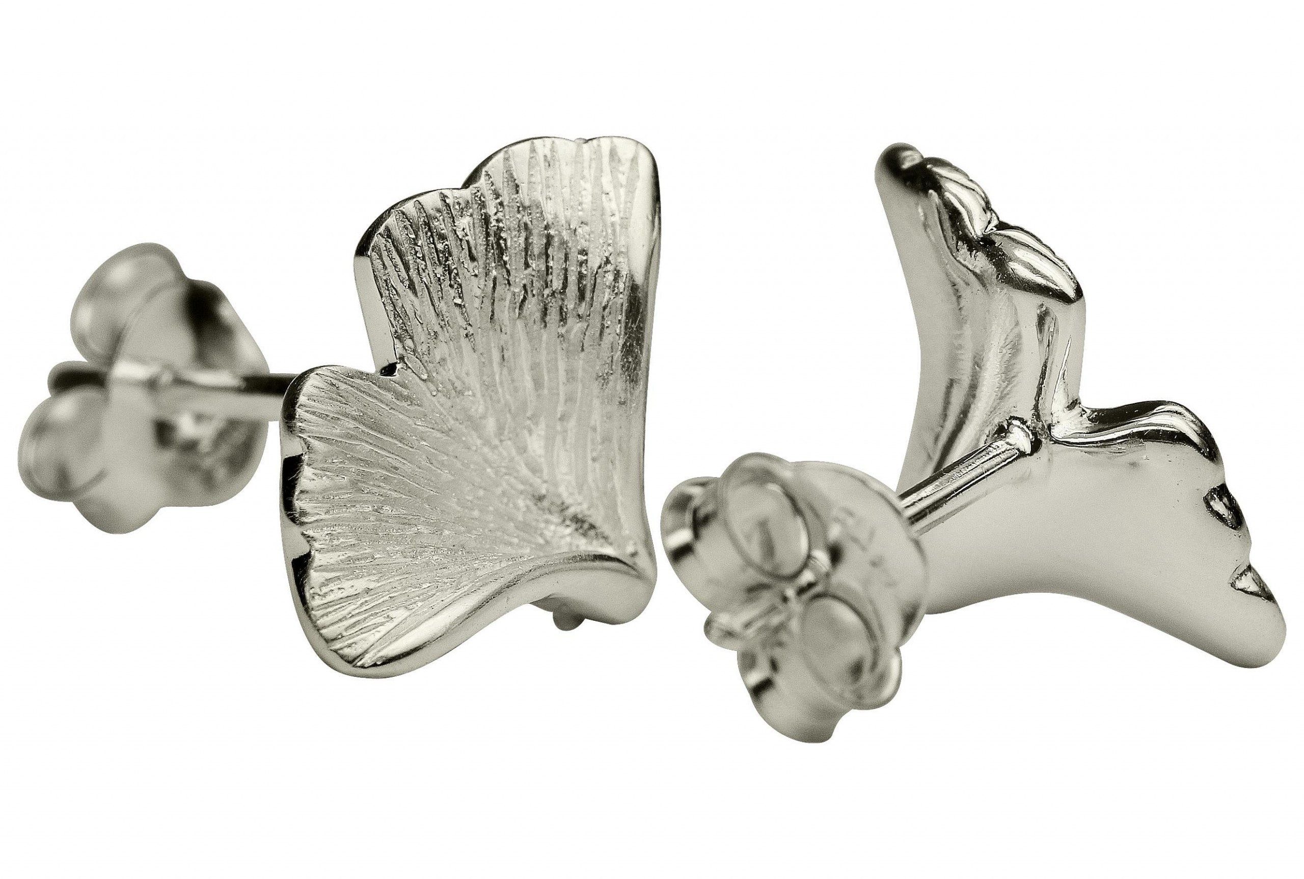 SILBERMOOS Paar Ohrstecker Ohrstecker Ginkgoblatt, 925 Sterling Silber
