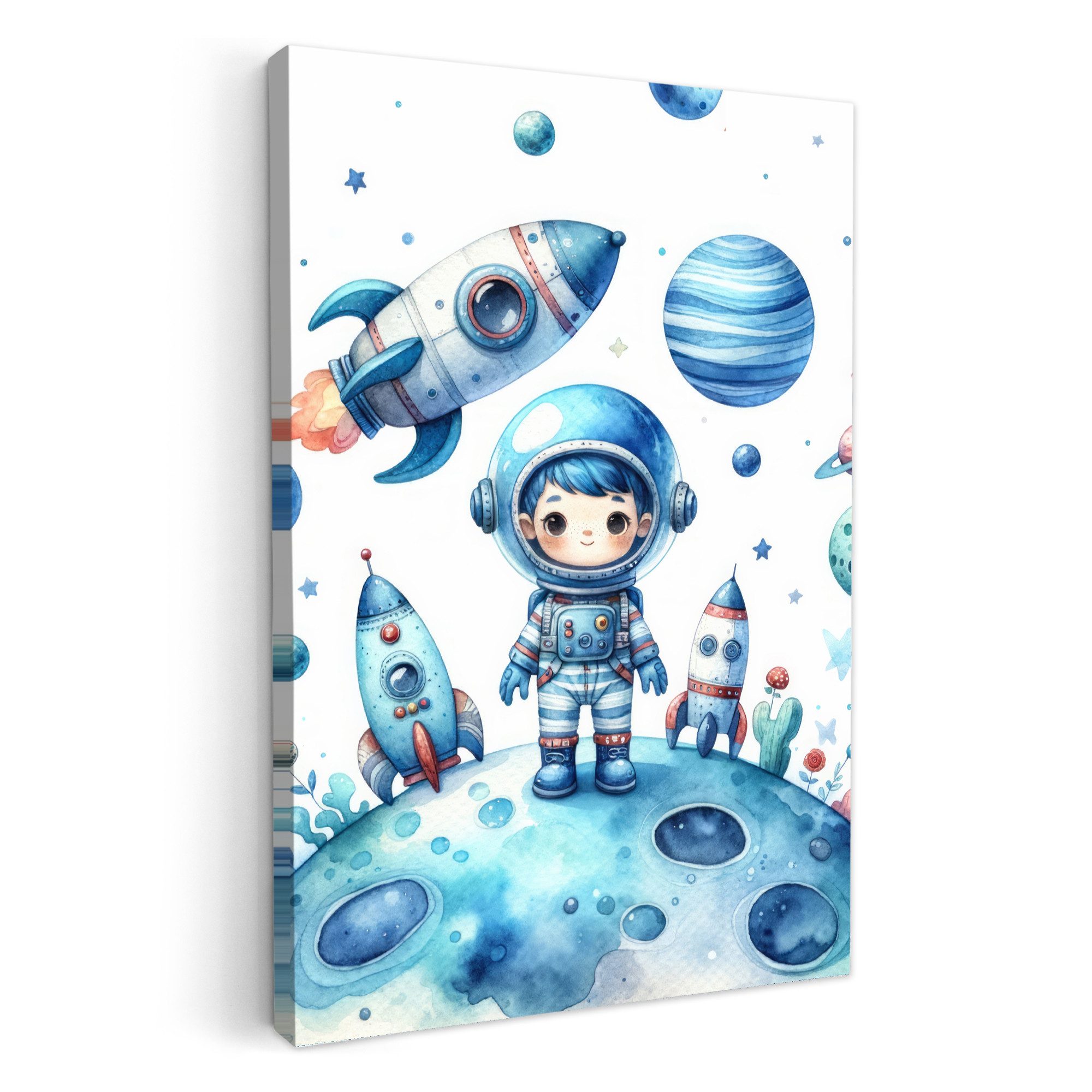 OneMillionCanvasses® Leinwandbild Weltraum - Blau - Astronaut - Rakete - Planeten, Fotodruck (1 St), Kinderzimmer Deko, Mädchen und Jungen Изображения 20x30 cm