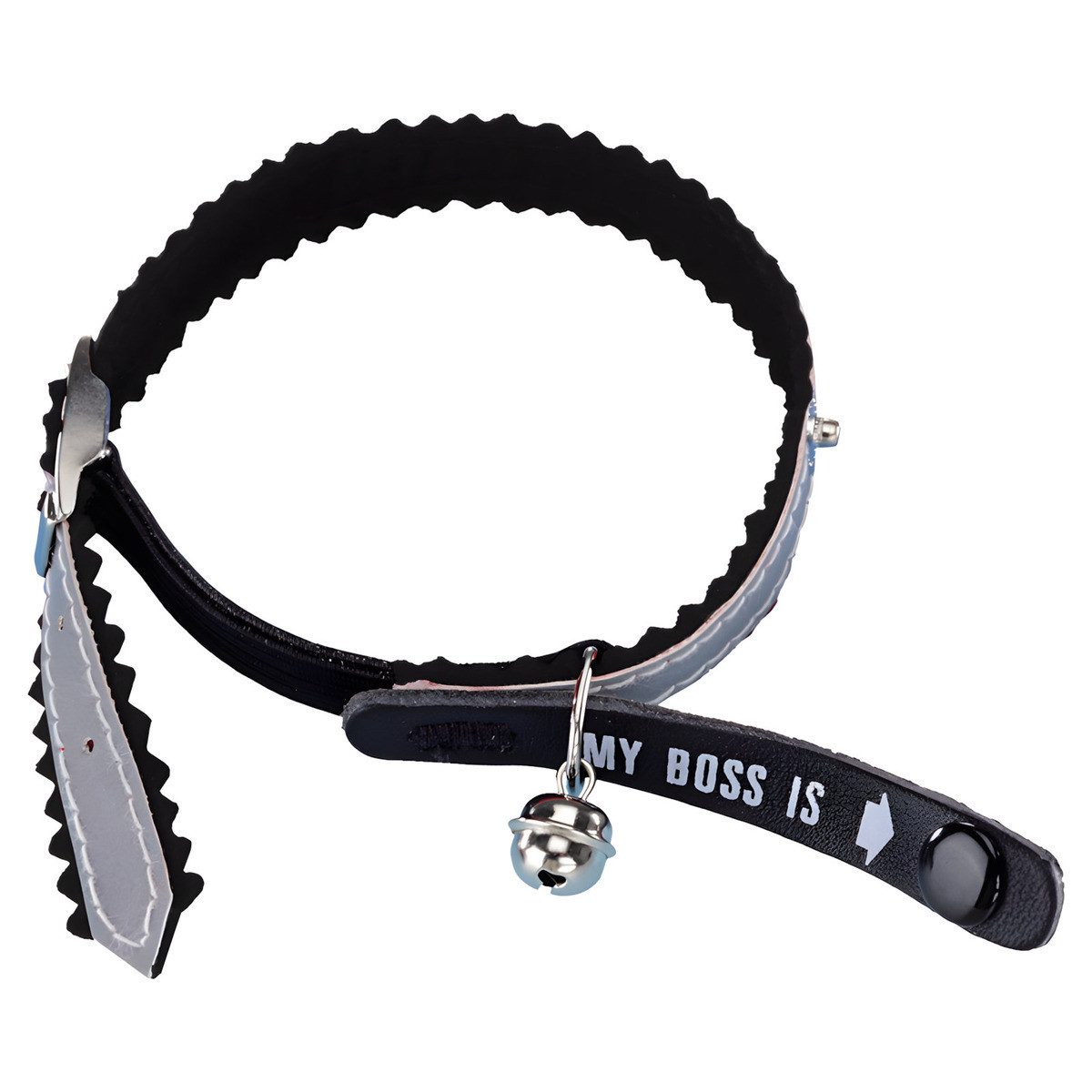 Nobby Katzen-Halsband Adress-Katzenhalsband "My Boss is" mit reflektierenden Streifen schwar