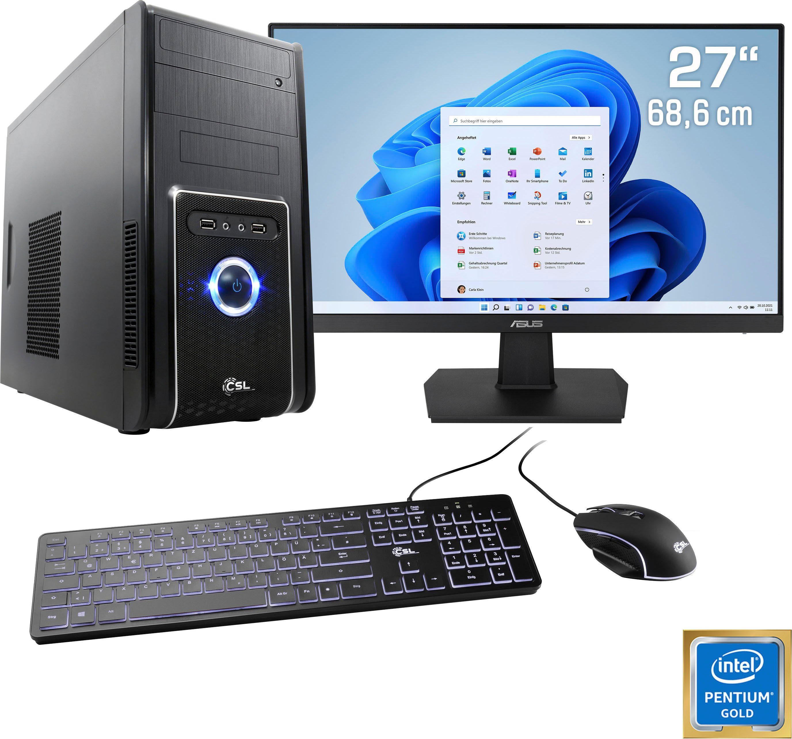 CSL Speed V21113 PC-Komplettsystem (27", Intel® Pentium Gold G6400, 16 GB RAM, 1000 GB SSD)