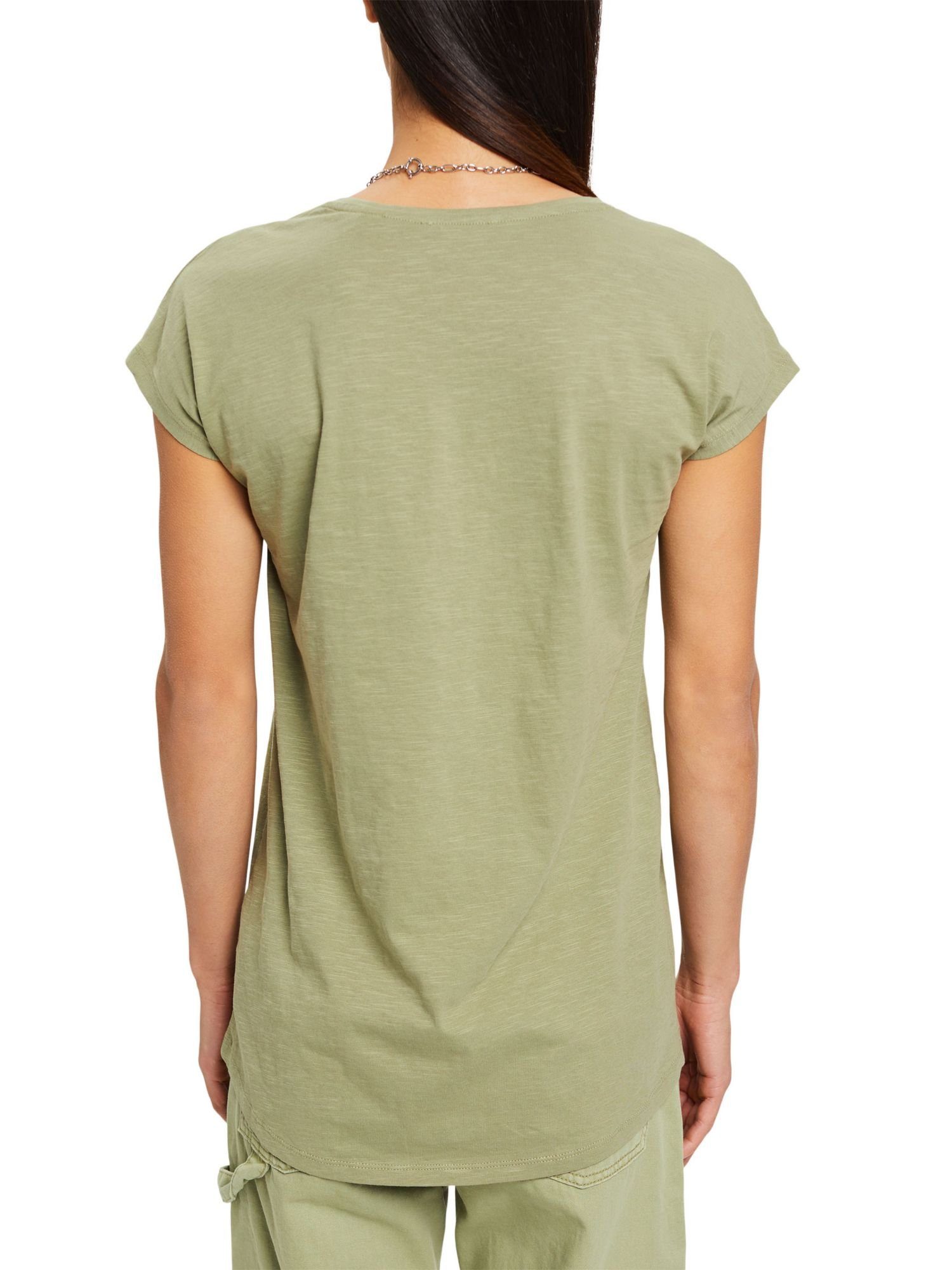 KHAKI by (1-tlg) Baumwoll-T-Shirt mit LIGHT T-Shirt U-Ausschnitt edc Esprit