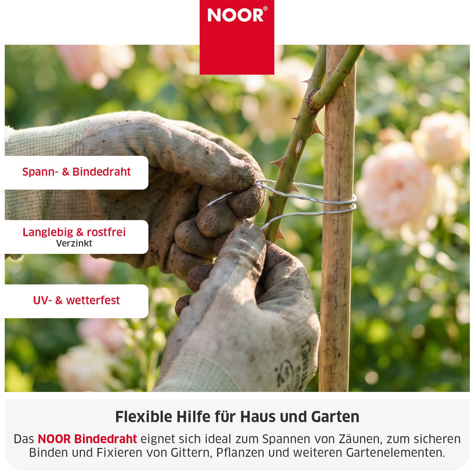 NOOR Bindedraht Bindedraht - Pflanzenfixierung / Zaunbefestigung - verschiedene Längen, Robuster Drahtzaun - flexibel einsetzbar für Garten & Tierbereiche