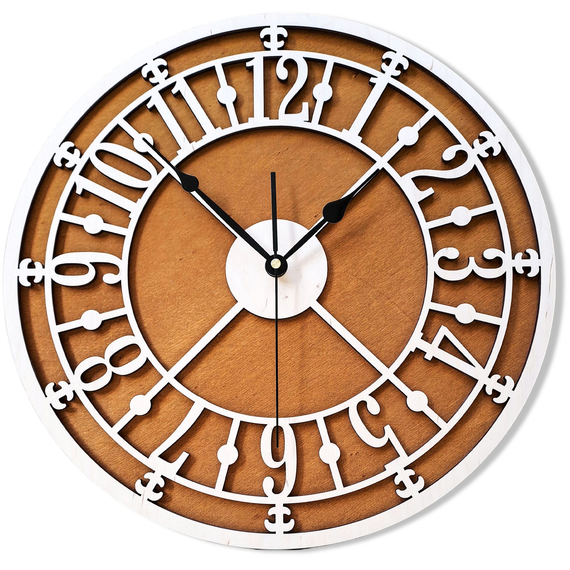 ORNAMENTI Wanduhr rustikal, skandinavisch, alpenländischer Stil, moderne,holz, lautlos (Handmade, ohne Ticken, Wanddeko, Holzdeko, 3 Grossen 40,50,60 cm)