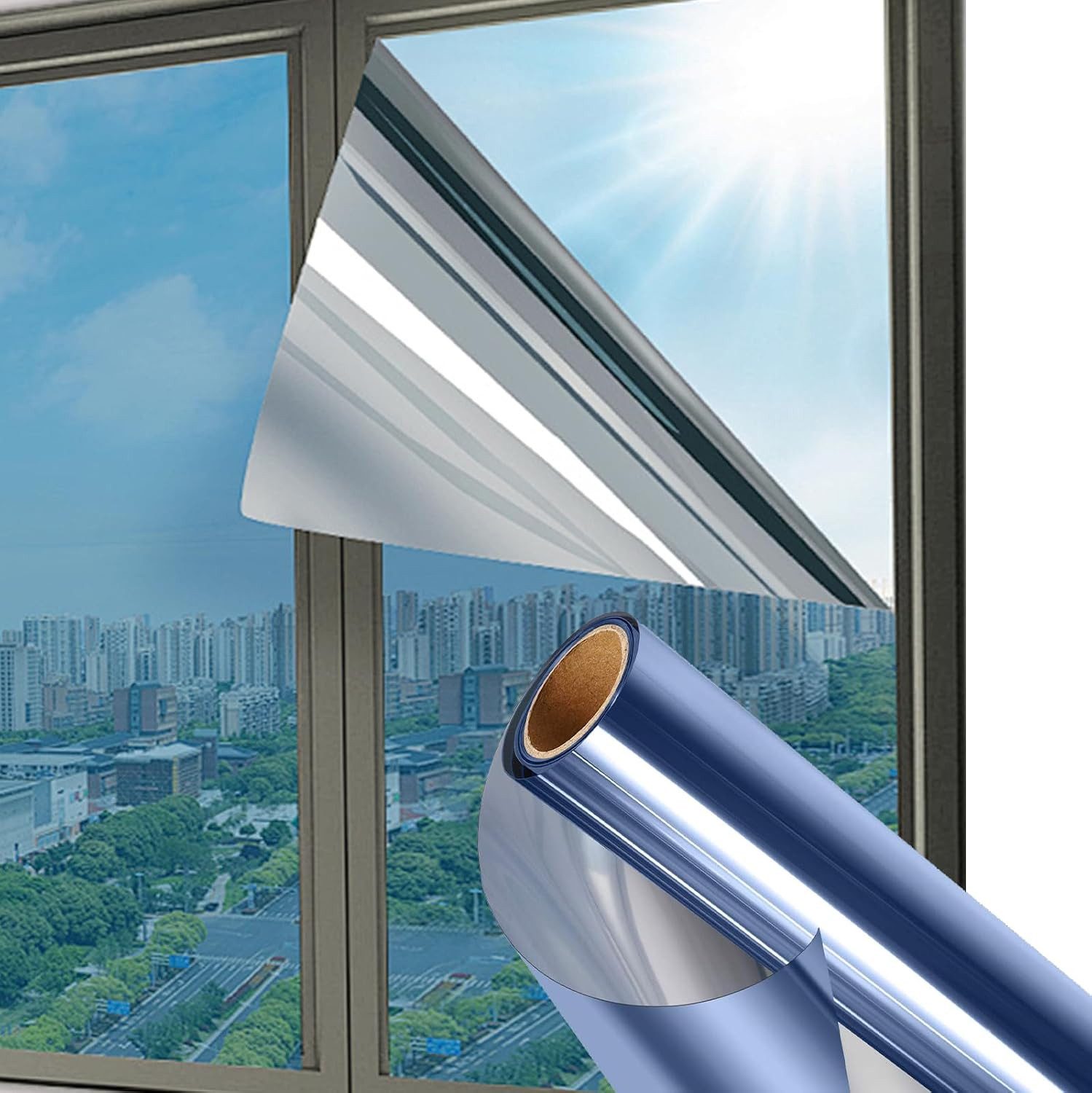 Bwecuy Sonnenschutz-Fensterfolie Hitzeschutzfolie Fenster außen & Innen Fenster Sichtschutz, Fensterfolie Hitzeschutz Sonnenschutzfolie UV Schutzfolie