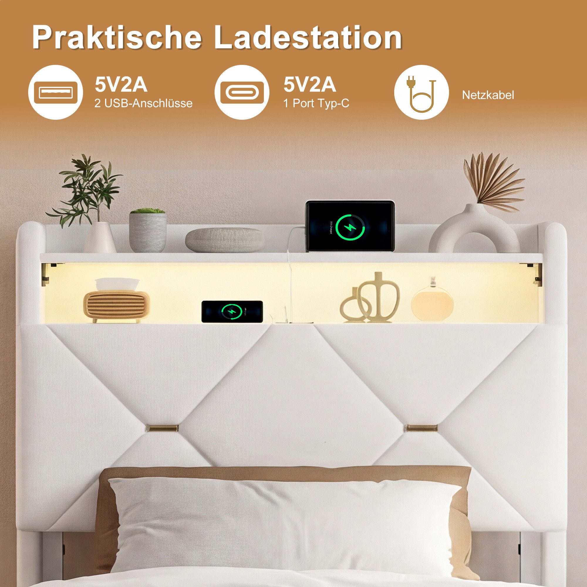 Simurq Stauraumbett Polsterbett 90x200 aus Samt, Einzelbett mit Bettkasten, Jugendbett (Kopfteil-Stauraum und Metall-Holz-Lattenrost), Stauraumbett mit Gasdruck – Bild 5 von 5