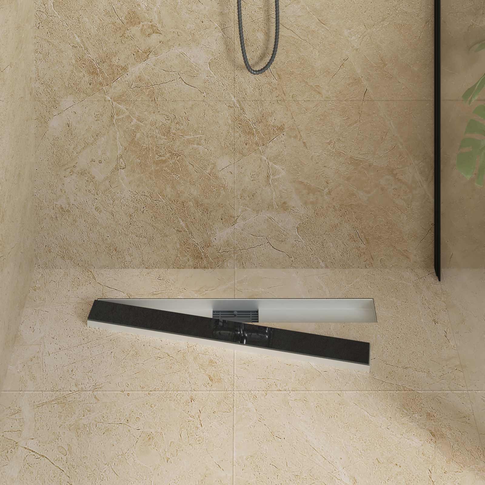 vidaXL Duschrinne Duschabfluss mit Glasabdeckung Schwarz 80 cm Edelstahl 304, 1-St.