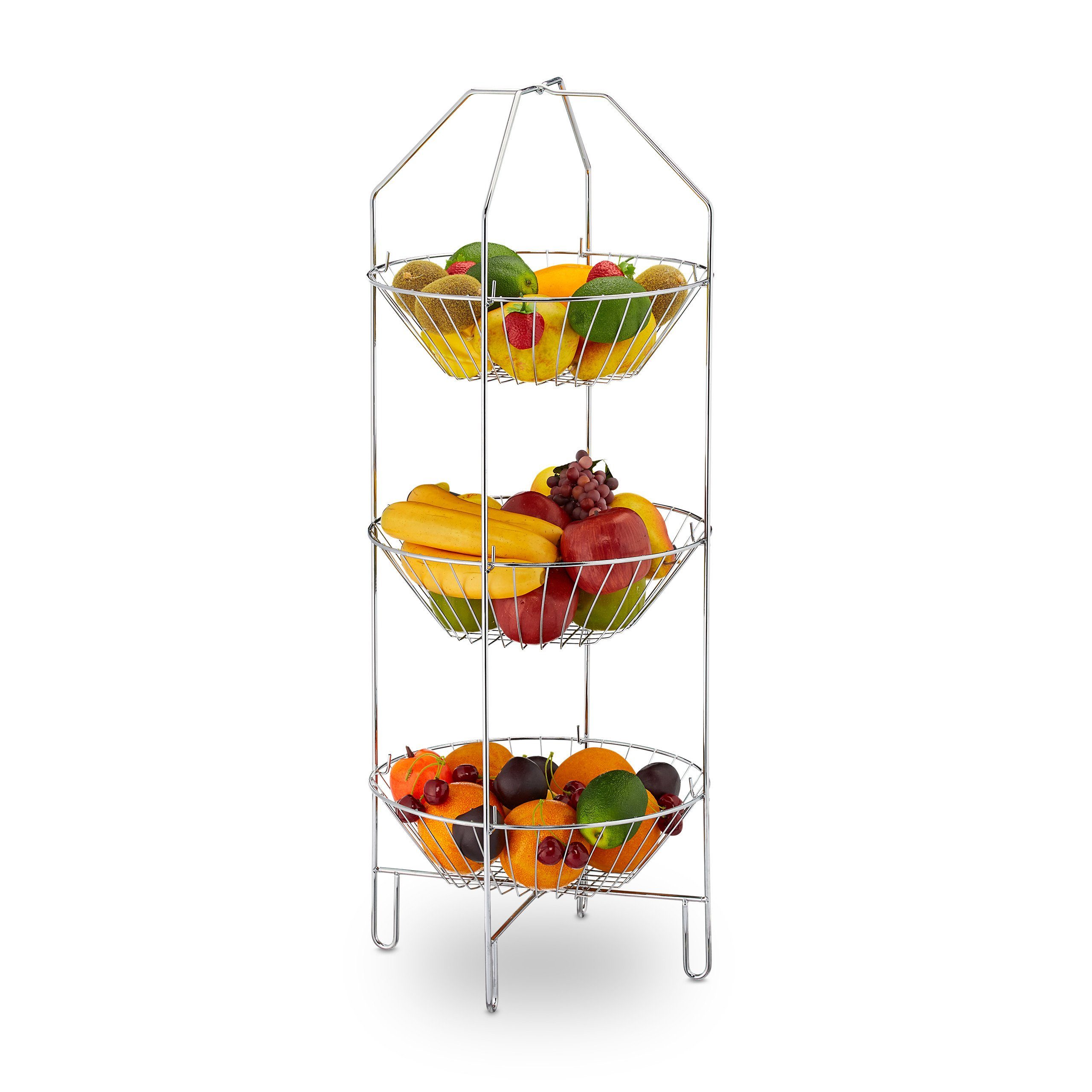 relaxdays Obstschale Obst Etagere 3-stöckig, Stahl