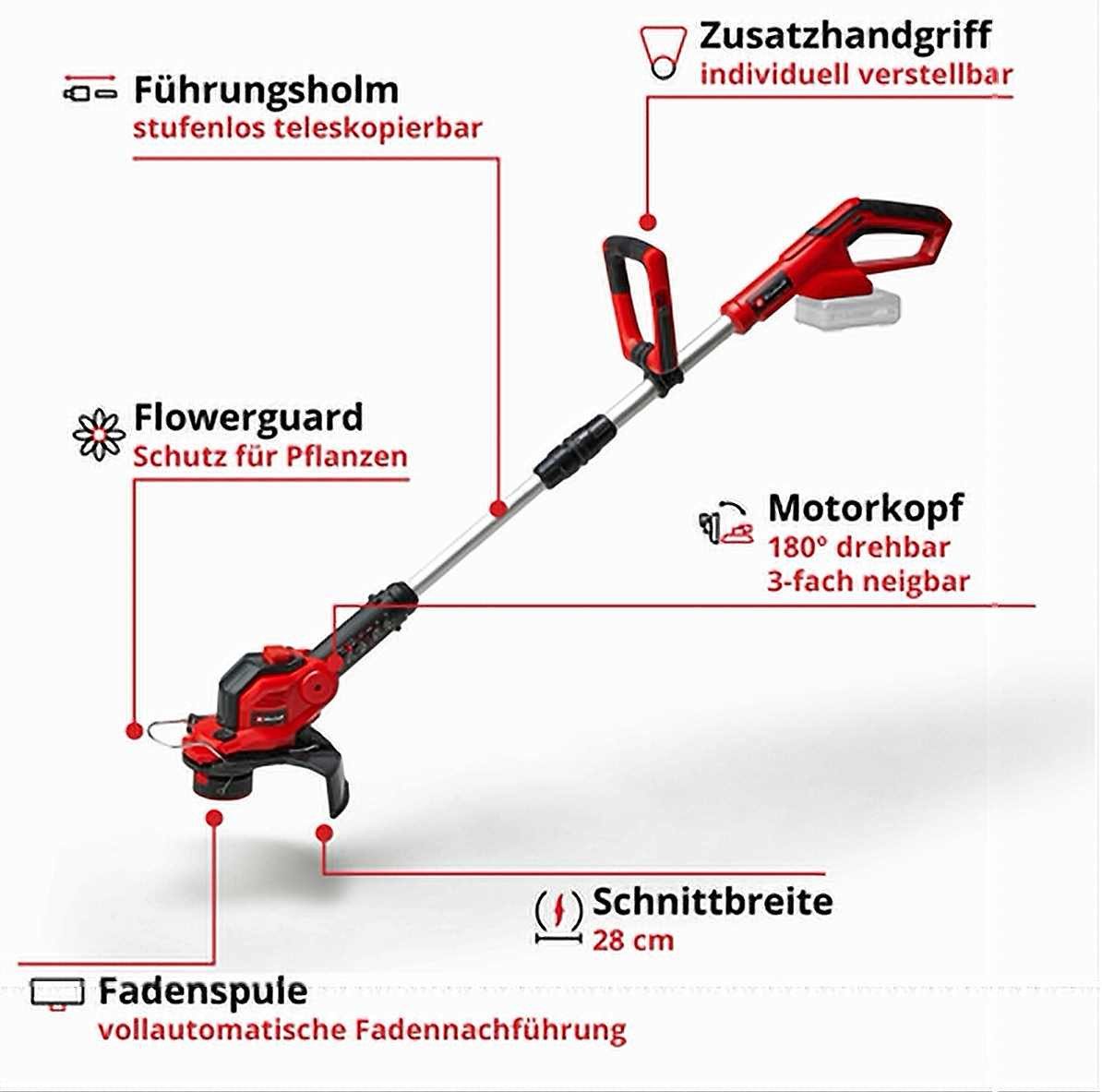 Einhell Akku-Schlagschrauber Rasentrimmer GE-CT 18/28 Akku 2.5 Ah Ladegerät 18V Ø 28mm Fadentrimmer