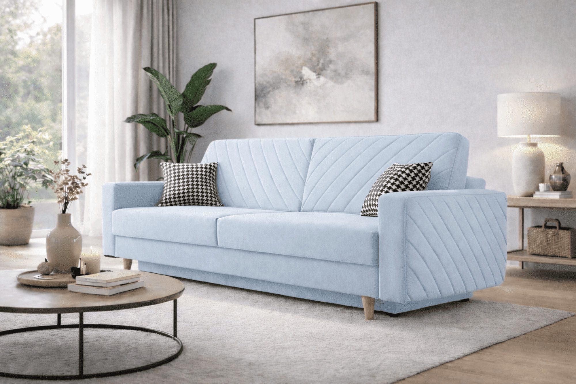 MOEBLO Schlafsofa CALIFORNIA, Sofa aus Samtstoff Couch für Wohnzimmer Sofagarnitur Polstersofa Wohnlandschaft Velours 230x96x97cm, mit Bettkasten und Schlaffunktion