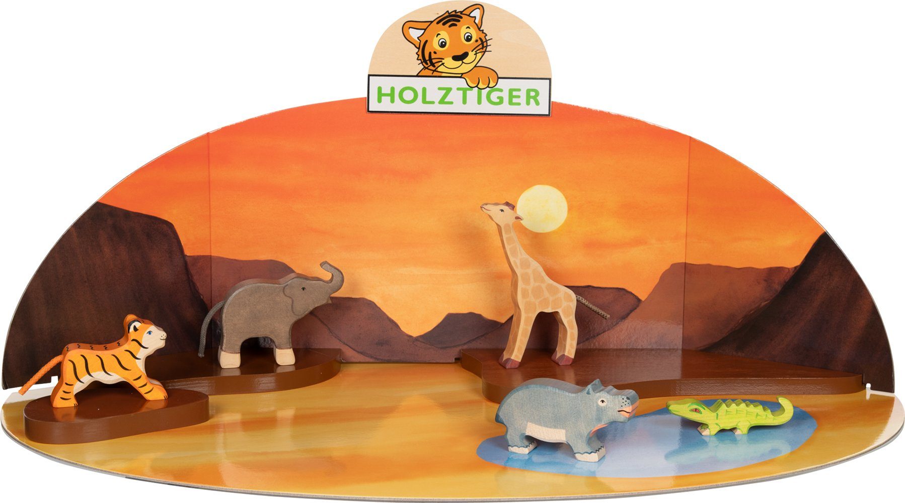 Holztiger Spielwelt Das große Holztiger Savannen-Set: 5 Figuren un Spielwelt Wüste, (6-tlg), aus Ahornholz, inklusive Spielwelt