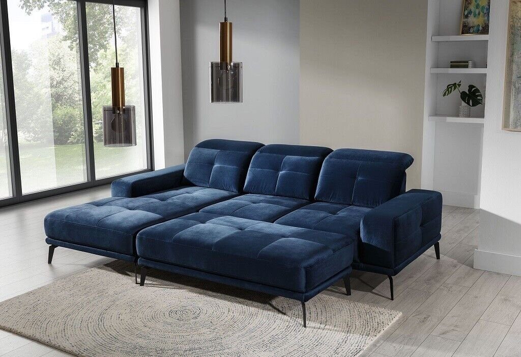 Textil Garnitur Wohnlandschaft Blau JVmoebel Couch Sofa Designer Ecksofa, Polster Ecksofa