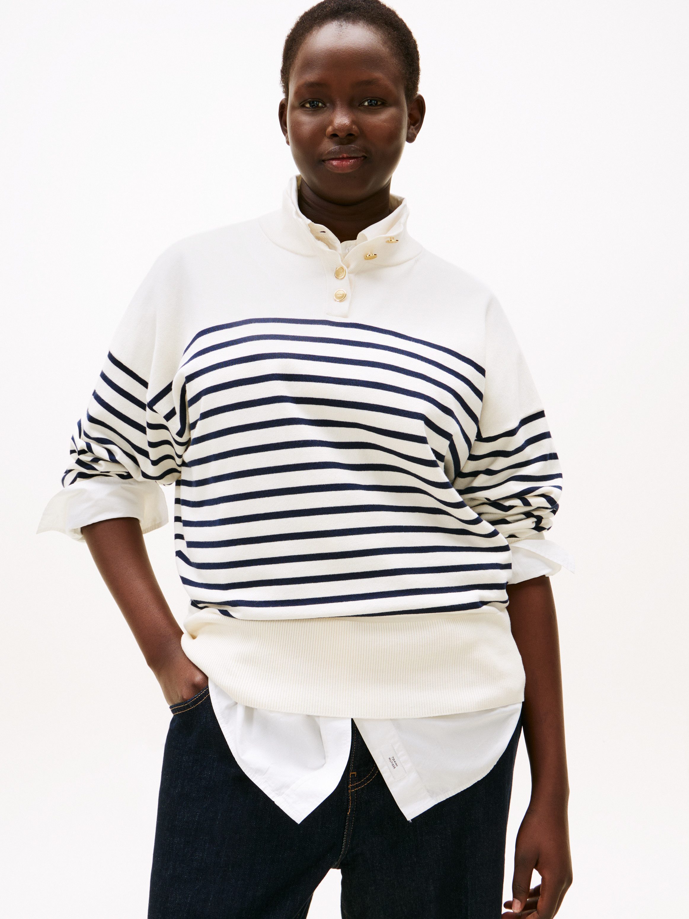 Tommy Hilfiger Curve Stehkragenpullover CRV CO JERSEY GOLD BTN MK-NK SWT in günstig online kaufen