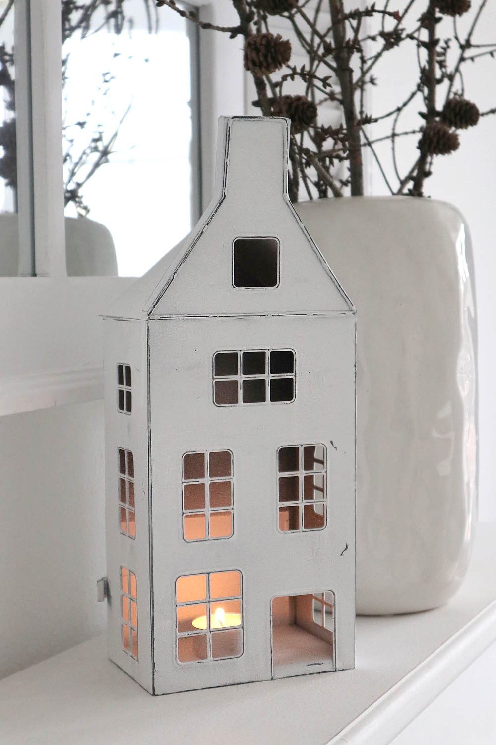 Grafelstein Kerzenlaterne Laterne MAISON weiß shabby chic Metallhaus zum Beleuchten H33cm Dekoha
