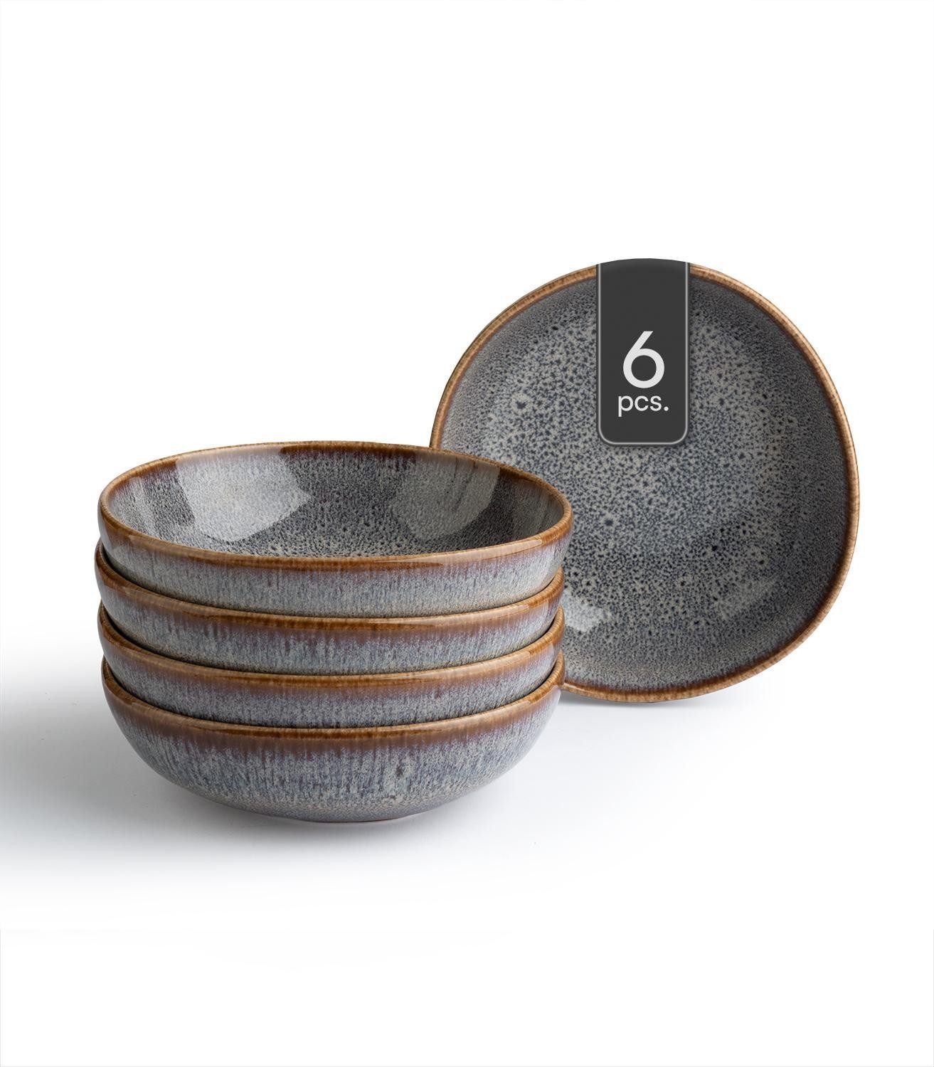 Villeroy & Boch Schale LAVE, Ø 17 cm, Beige, Grau, mit Reaktivglasur, Steingut, (6-tlg), Spülmaschinenfest, Mikrowellengeeignet