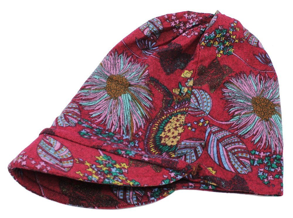 Schirmmütze dy_mode Beanie weichem Kappe Schirmmütze Damen Schirm Mütze mit BM202-Purpurflower bunt