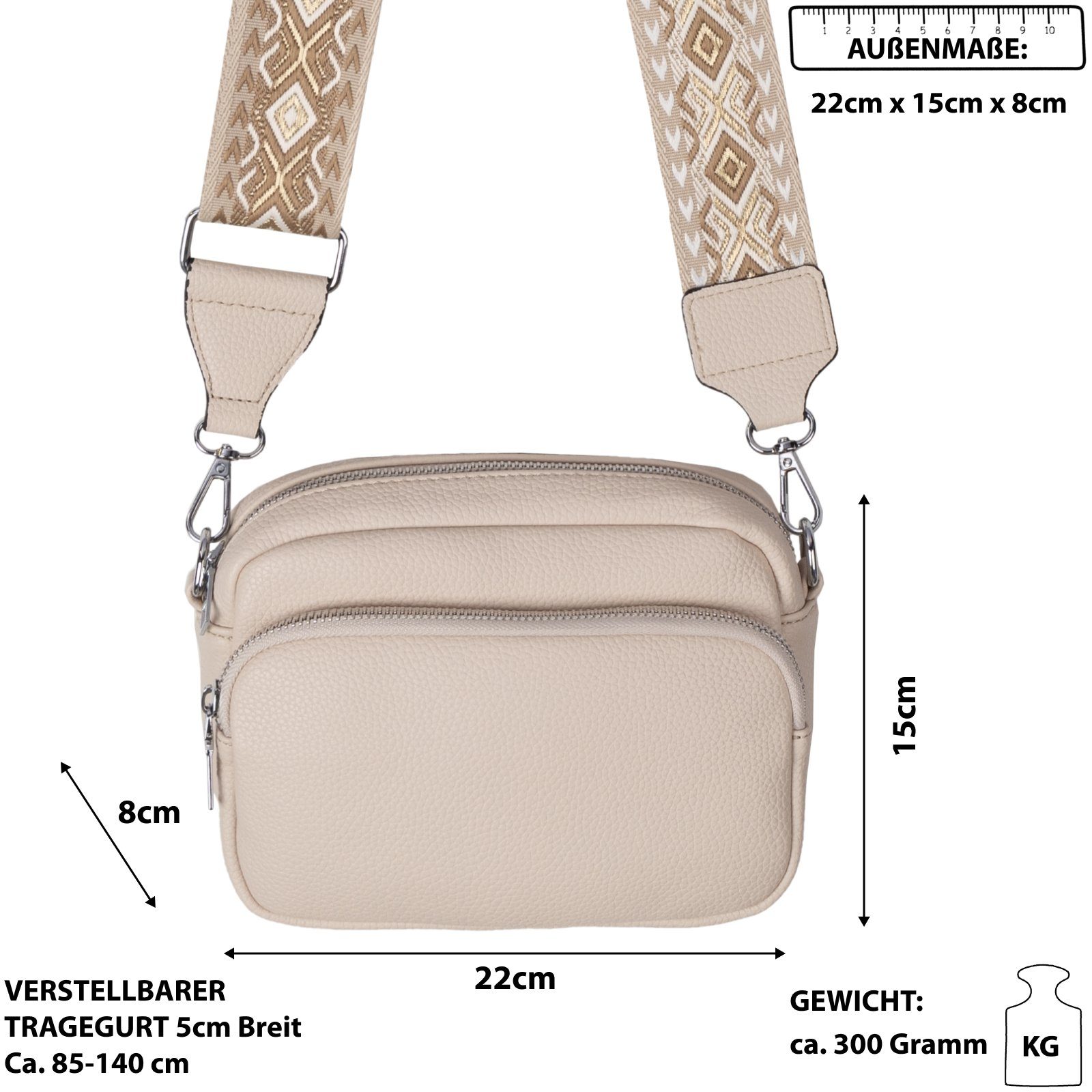 als EAAKIE Umhängetasche Umhängetasche Bauchtasche Schultertasche, Kunstleder BEIGE Gürteltasche Crossbody-Bag CrossOver, Hüfttasche Italy-D, tragbar