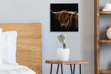 OneMillionCanvasses® Leinwandbild Schottischer Highlander - Hörner - Schwarz - Tiere - Natur - Wild -, (1 St), Leinwand Bilder für Wohnzimmer Schlafzimmer