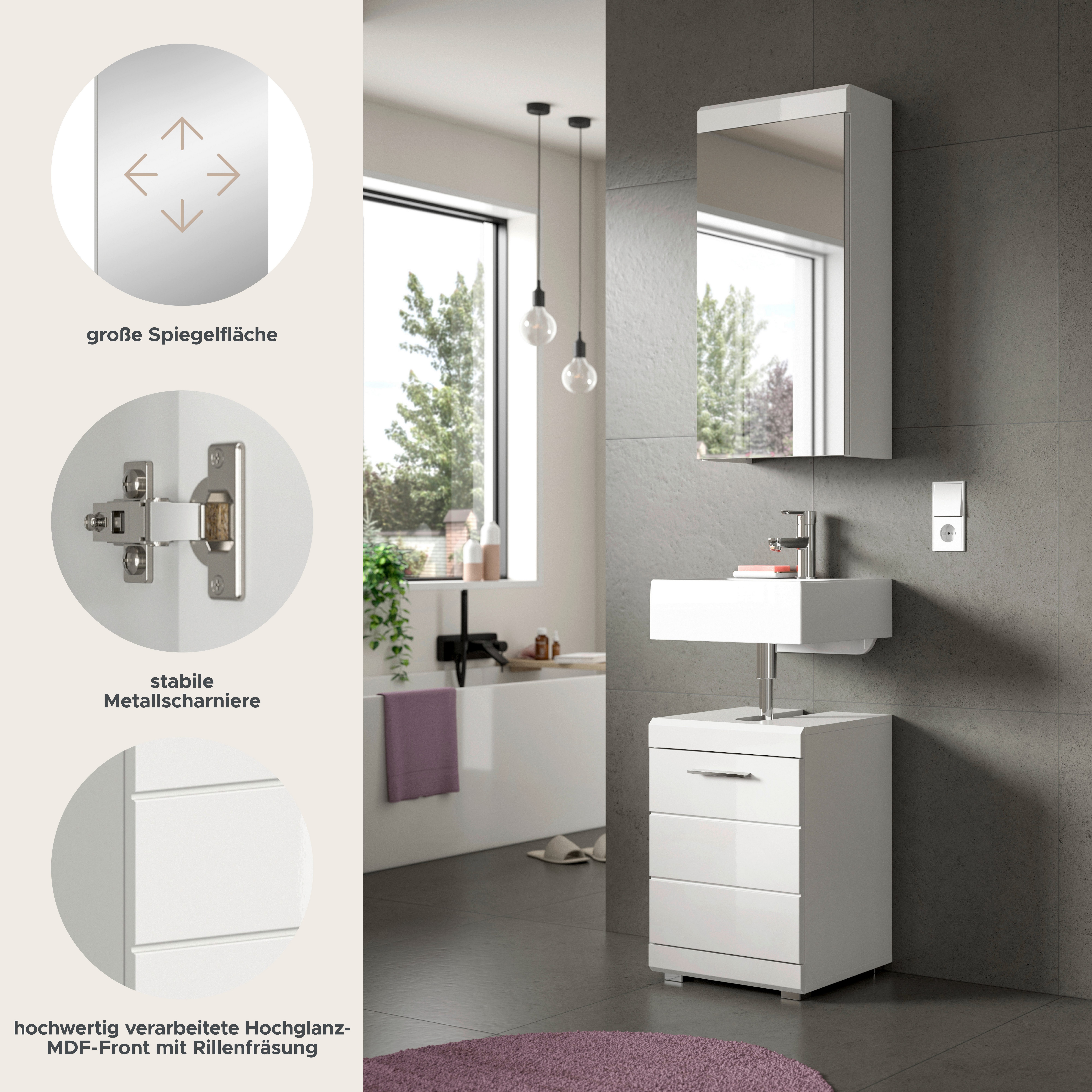 welltime Badmöbel-Set SIENA, 2-teilig, Waschbeckenunterschrank & Spiegelschrank, (TOPSELLER!, individuell um weitere Artikel der Serie SIENA erweiterbar), Badmöbel, Kombination, Badezimmer, Badset, Möbel-Set, Set