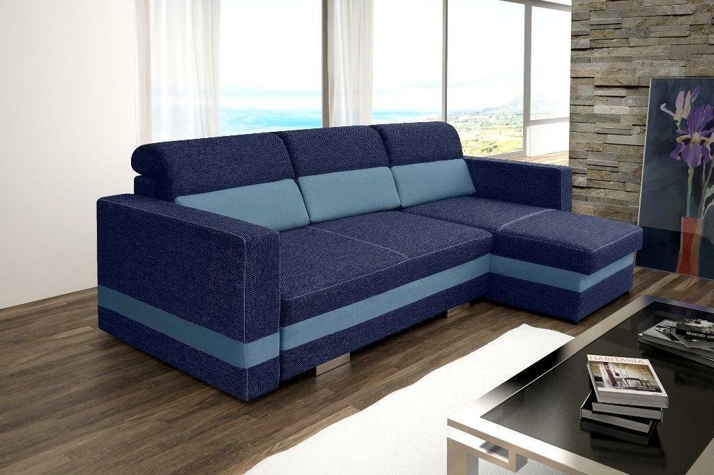 JVmoebel Ecksofa, Schlafsofa Eck Sofa Couch Polster Eck Bettfunktion Neu Schlaffunktion Blau