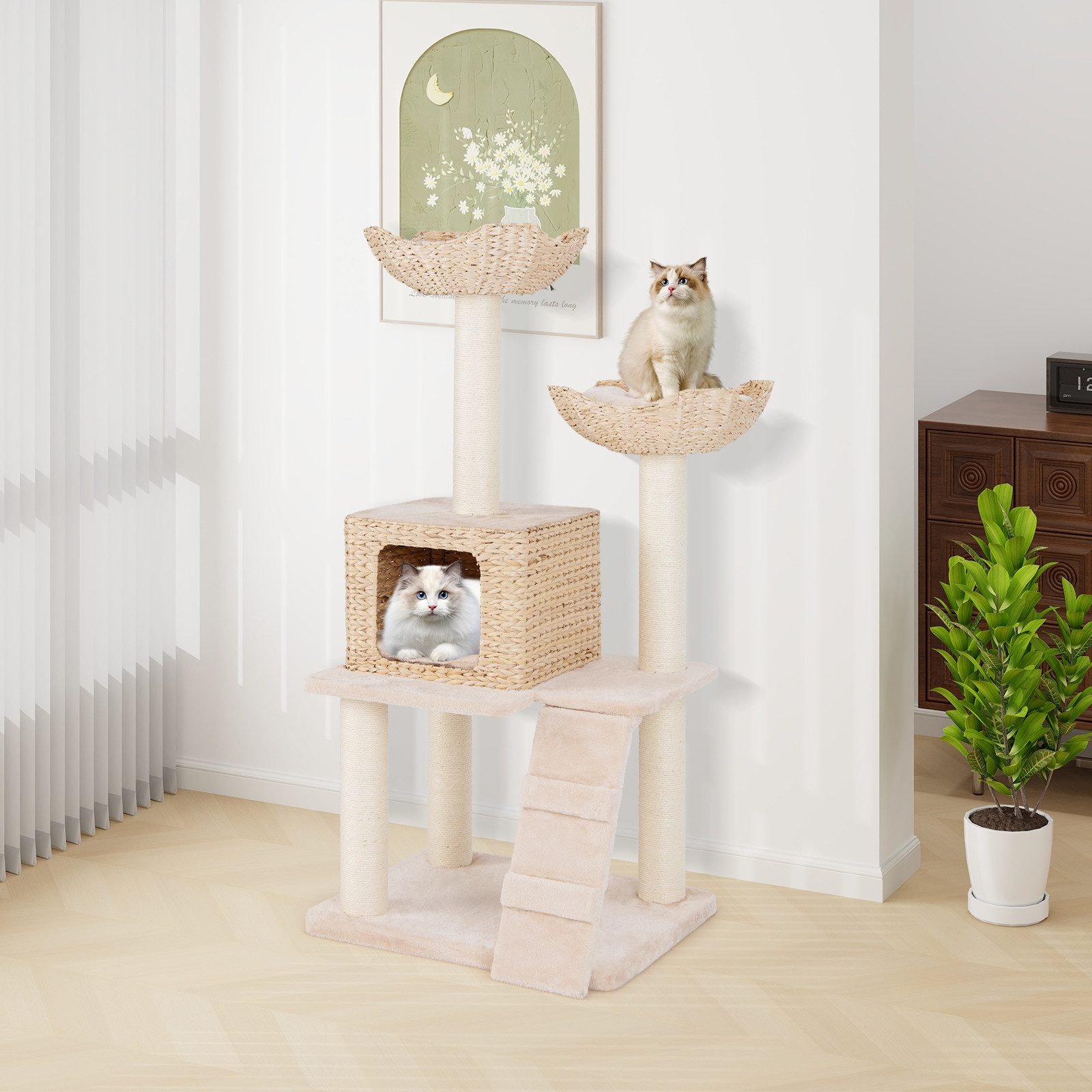 COSTWAY Kratzbaum, mit Katzenhöhle, Sitzstangen, Kissen, günstig online kaufen