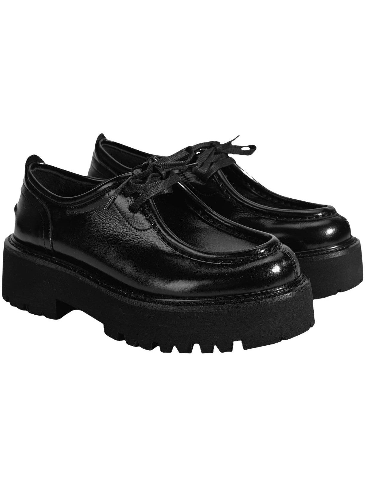 Desa Damen-Schnürschuhe aus Lackleder – mittelhoher flacher Absatz, atmung Mokassin