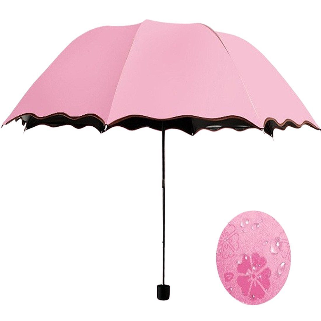 DÖRÖY Taschenregenschirm Wasserblühender Regenschirm,regenfester Faltschirm,AntiUV-Sonnenschirm Rosa
