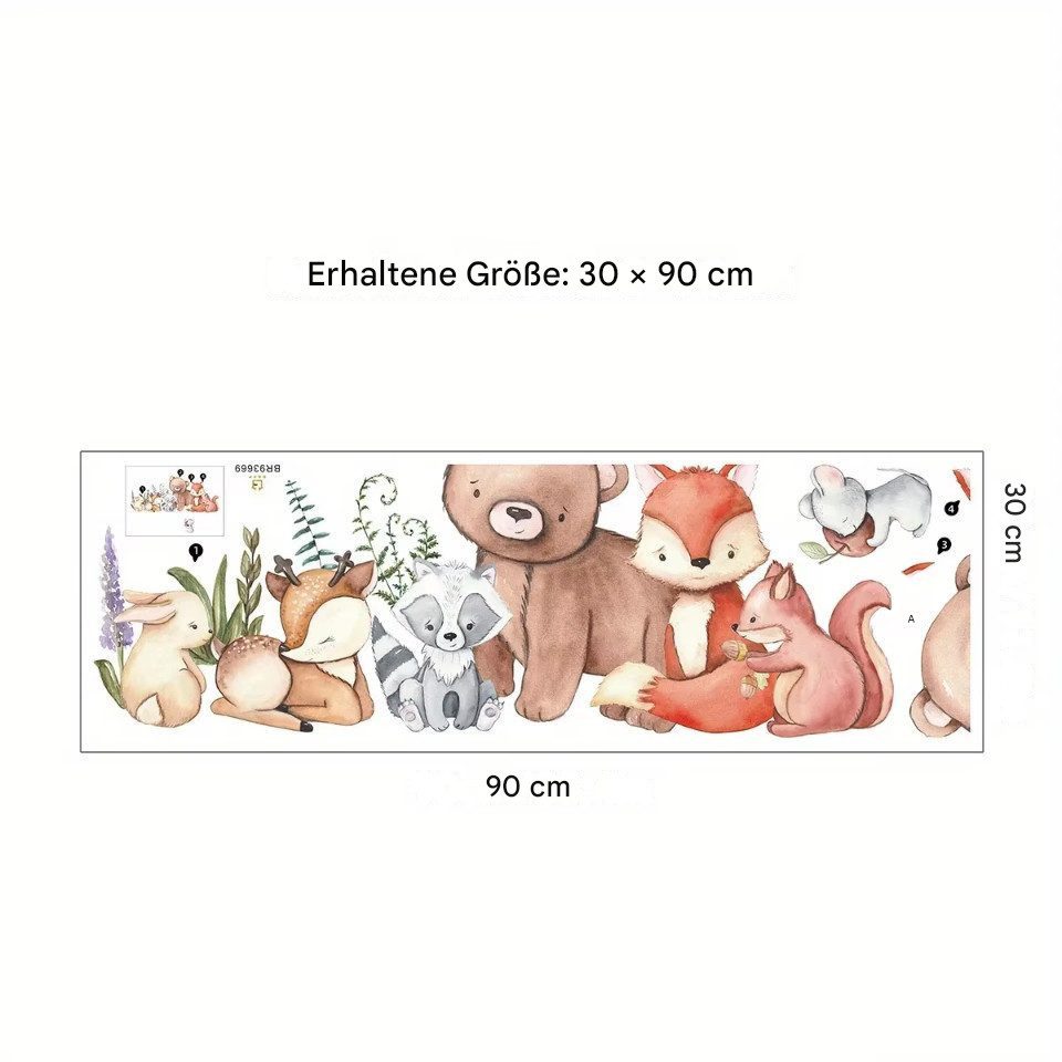 Montegoni Wandsticker Süße Tier Wandsticker – Bären, Fuchs, Hase & Maus, geeignet für Kinderzimmer, Babyzimmer oder Wohnzimmer Dekoration