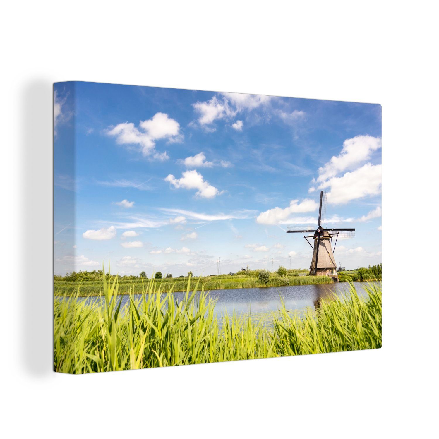 OneMillionCanvasses® Leinwandbild Holländische Windmühle in Kinderdijk, (1 St), Wandbild Leinwandbilder, Aufhängefertig, Wanddeko, 30x20 cm