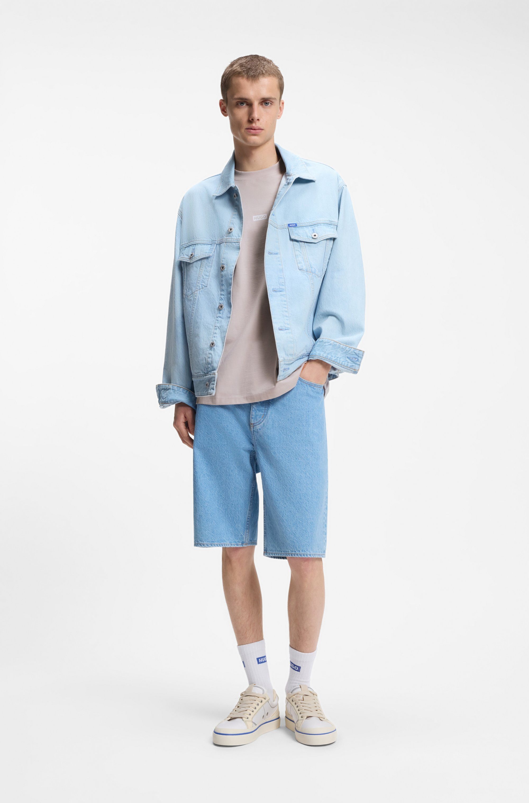 HUGO Blue T-Shirt Nalono mit Logodruck, Oversized Look mit Backprint