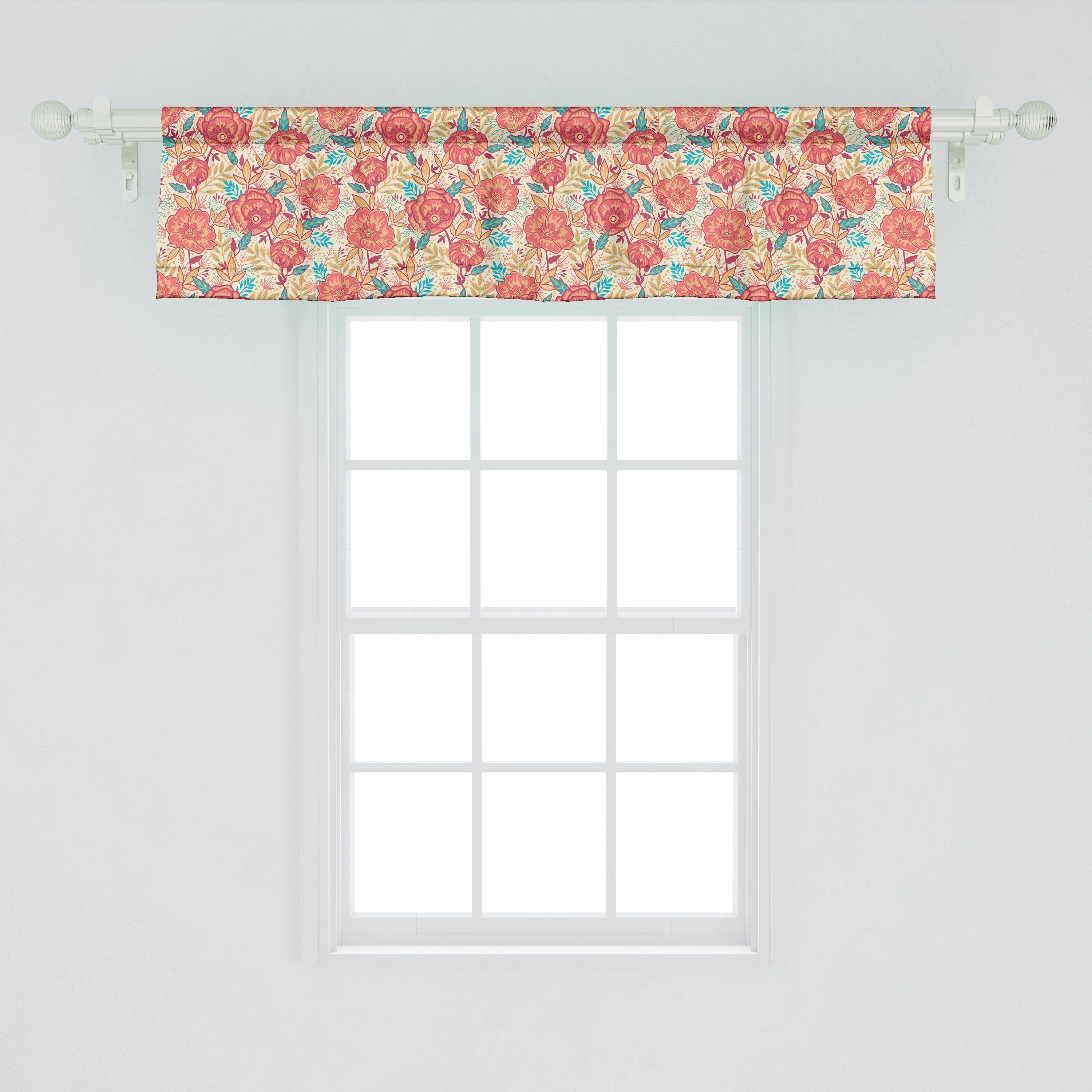 Stangentasche, mit Microfaser, Küche Abakuhaus, Schlafzimmer Vorhang für Blumen Scheibengardine Sommerzeit Volant Dekor Blumen-Blatt