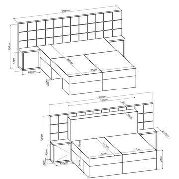 Vicco 3-Sitzer Schlafsofa mit Bettfunktion 235 x 105 cm Grau, mit Bettkasten